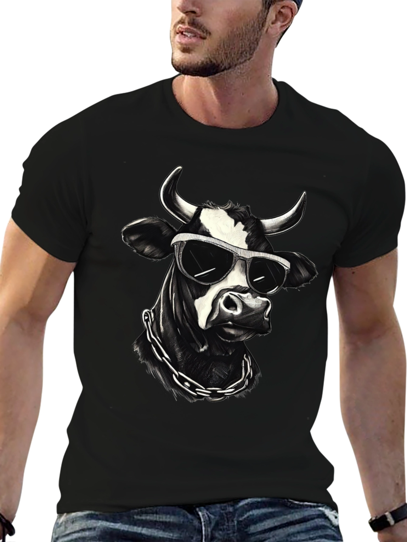 Cool Cow Graphic Tee - Black Cotton T-Shirt