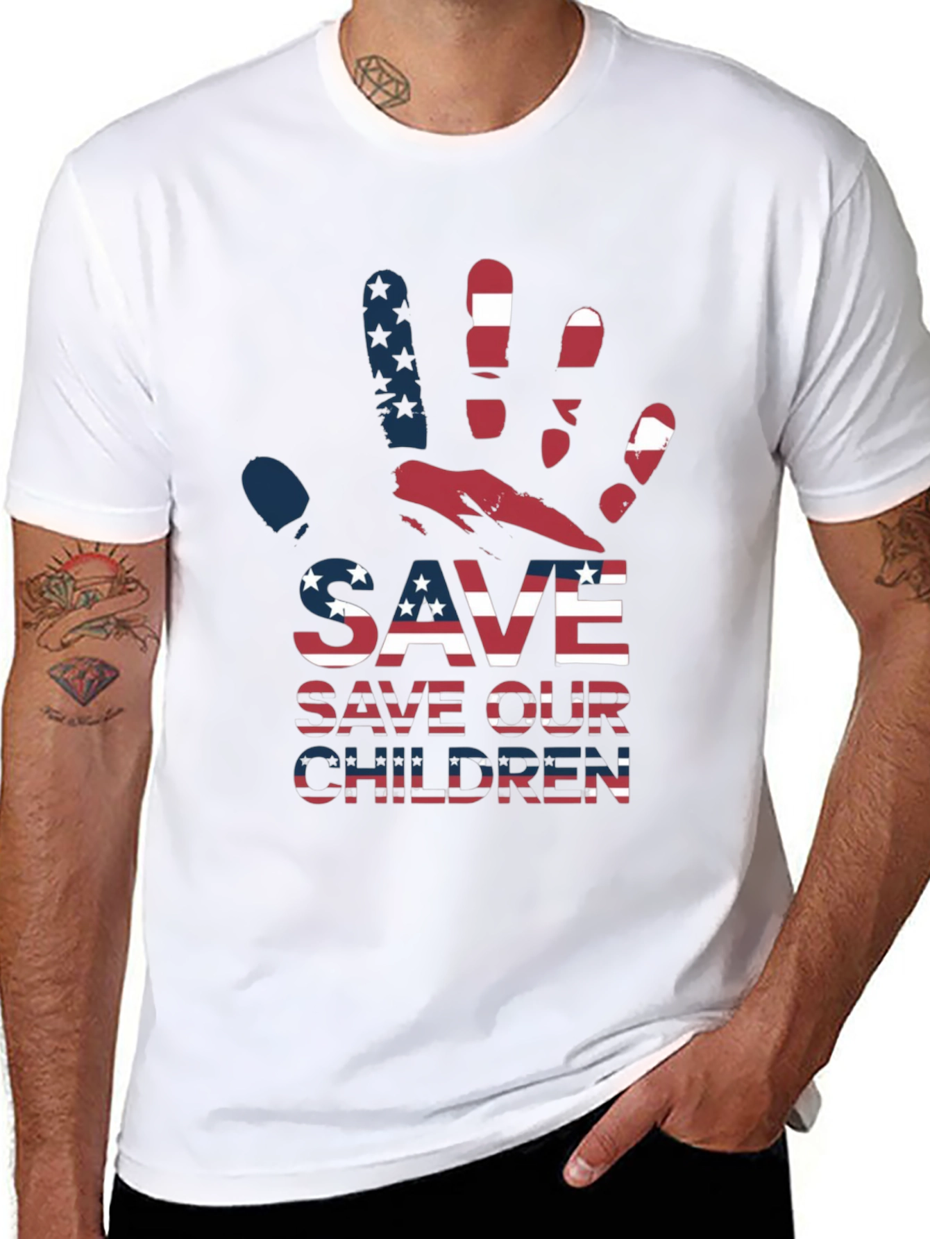 Save Our Children Graphic Tee - Patriotic Design