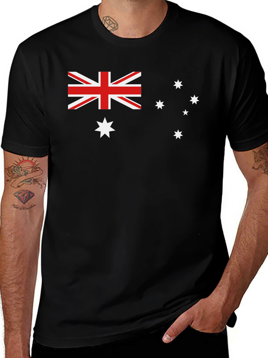 Australian Flag Graphic Tee - Black Cotton T-Shirt