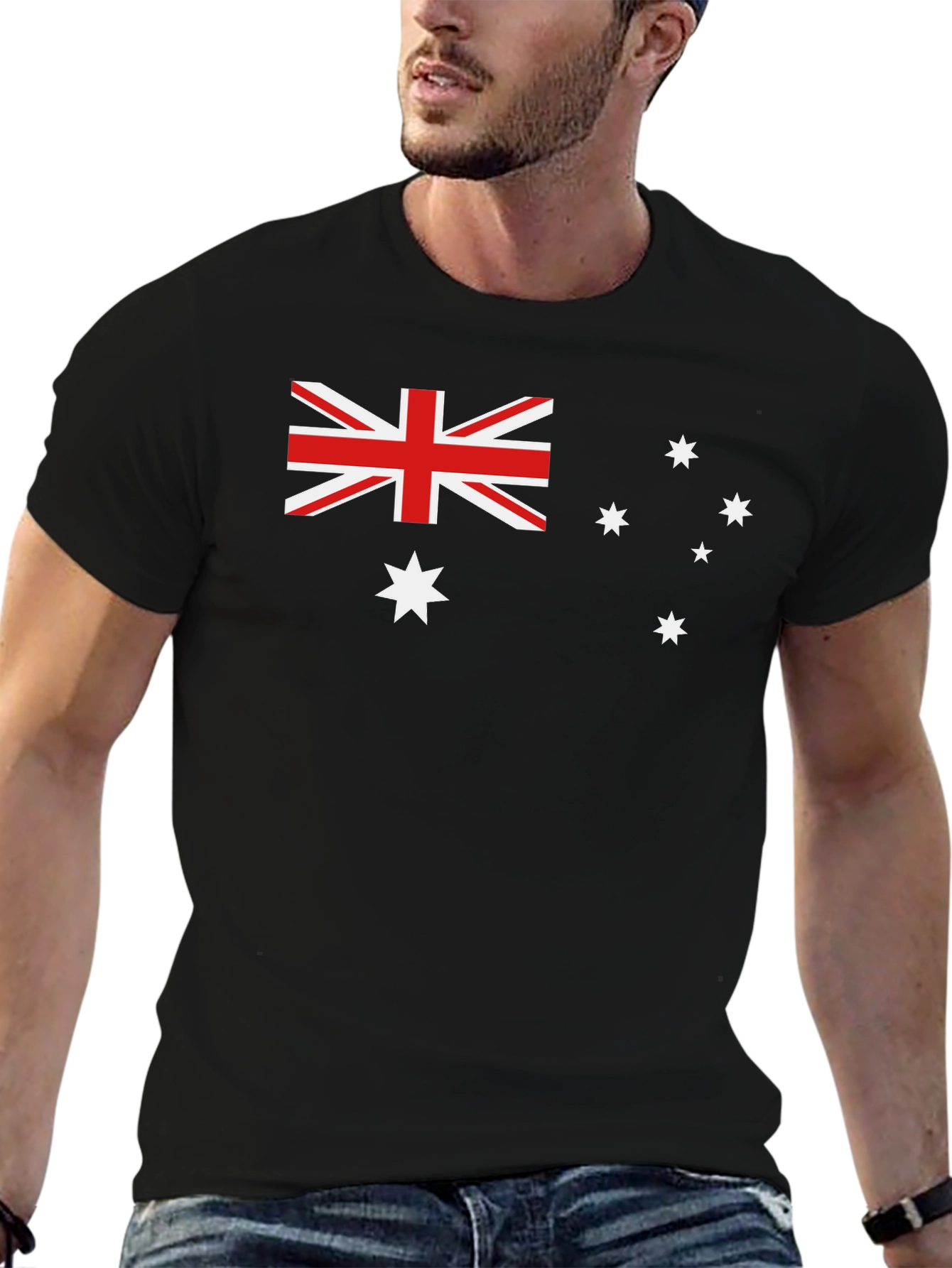 Australian Flag Graphic Tee - Black Cotton T-Shirt