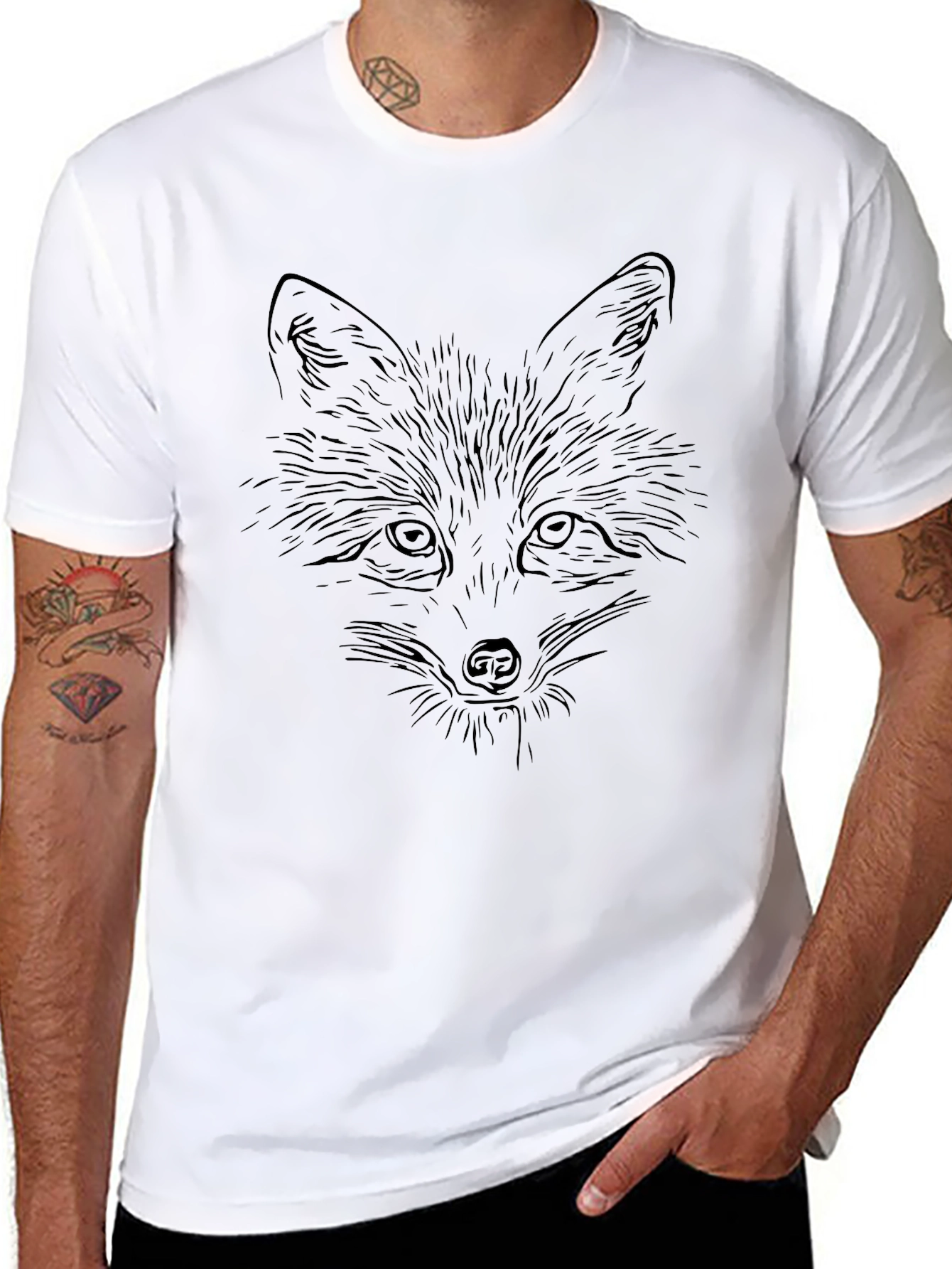 Fox Face Graphic Tee - Stylish Black T-Shirt