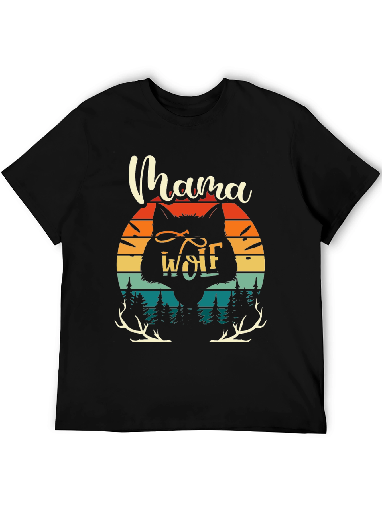 Mama Wolf Graphic Tee - Retro Sunset Design