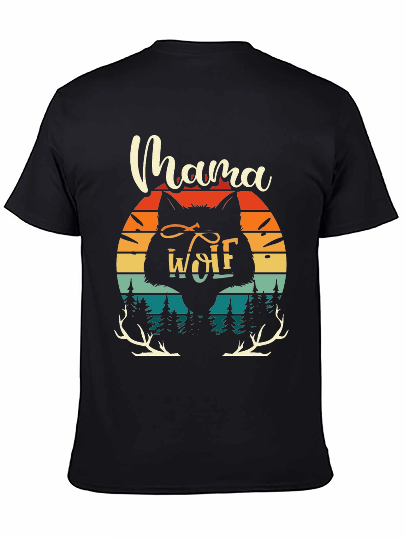 Mama Wolf Graphic Tee - Retro Sunset Design