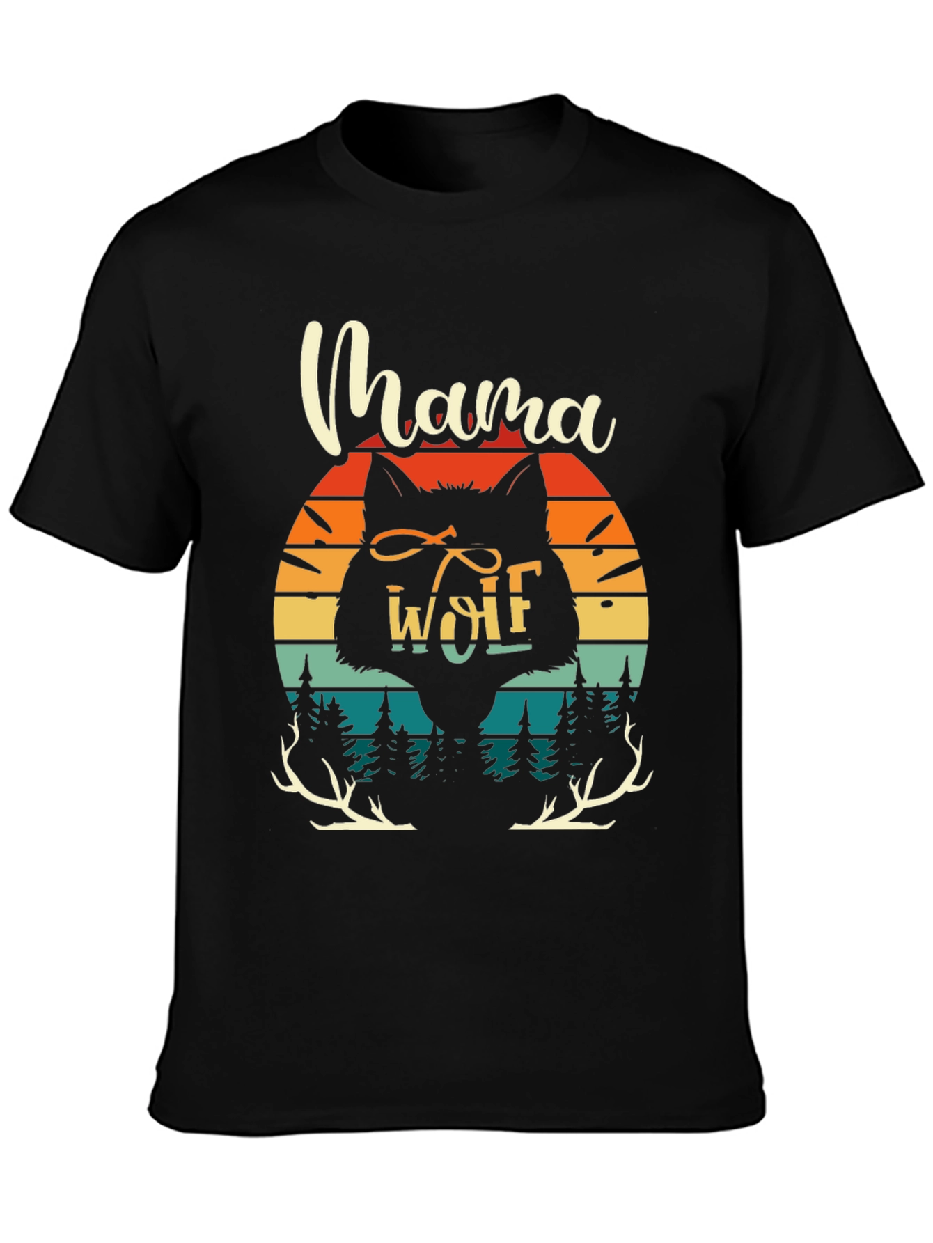 Mama Wolf Graphic Tee - Retro Sunset Design