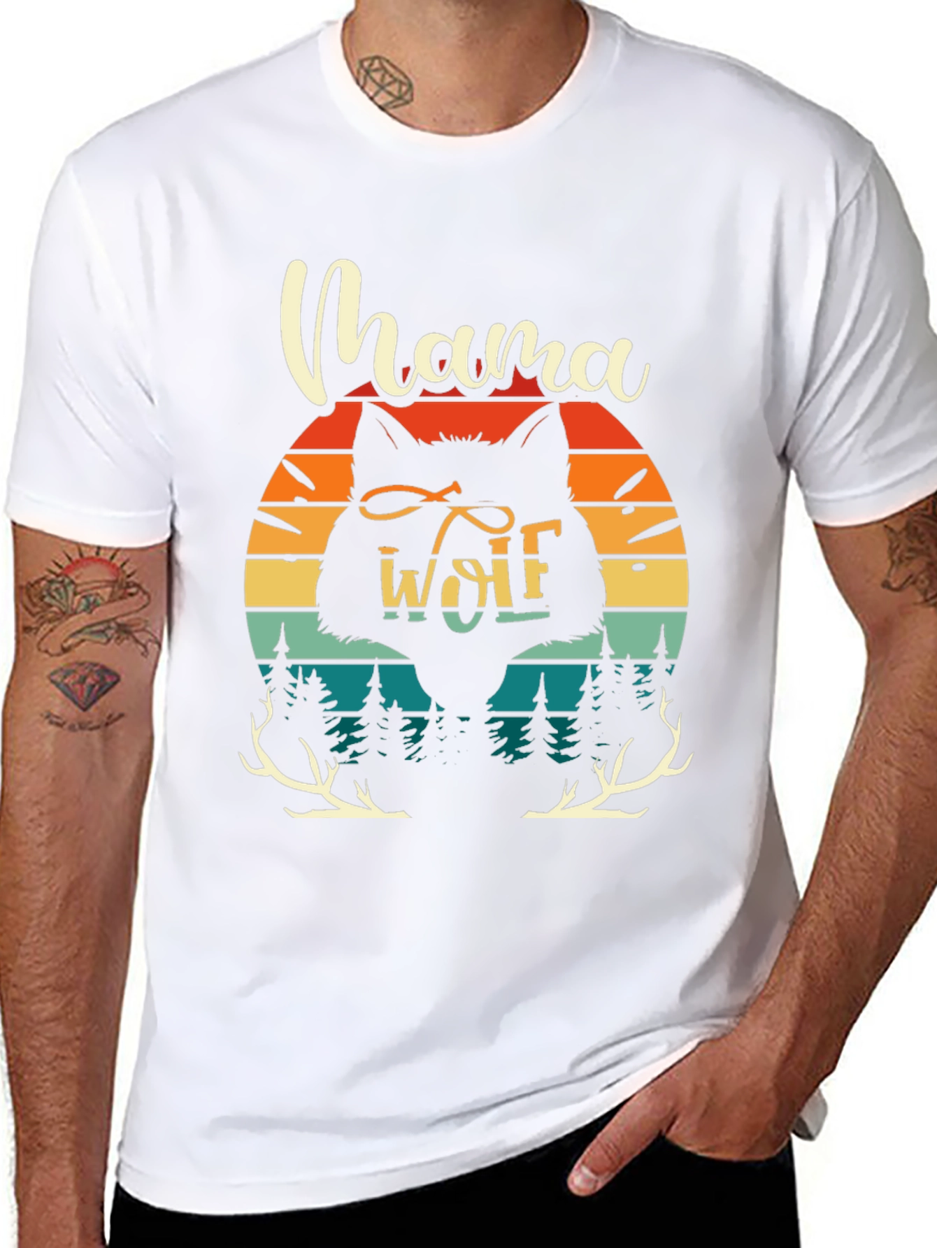 Mama Wolf Graphic Tee - Retro Sunset Design