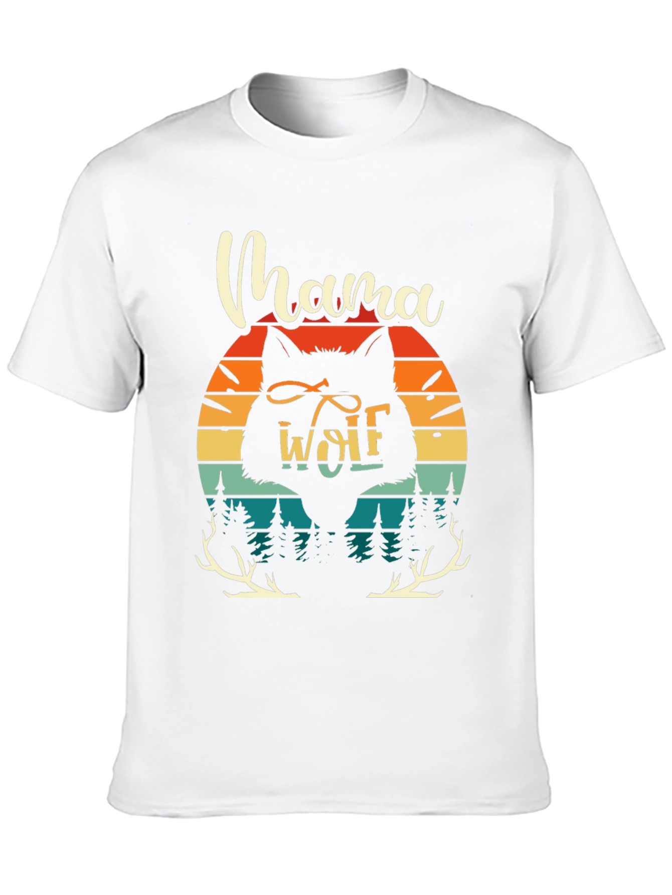 Mama Wolf Graphic Tee - Retro Sunset Design