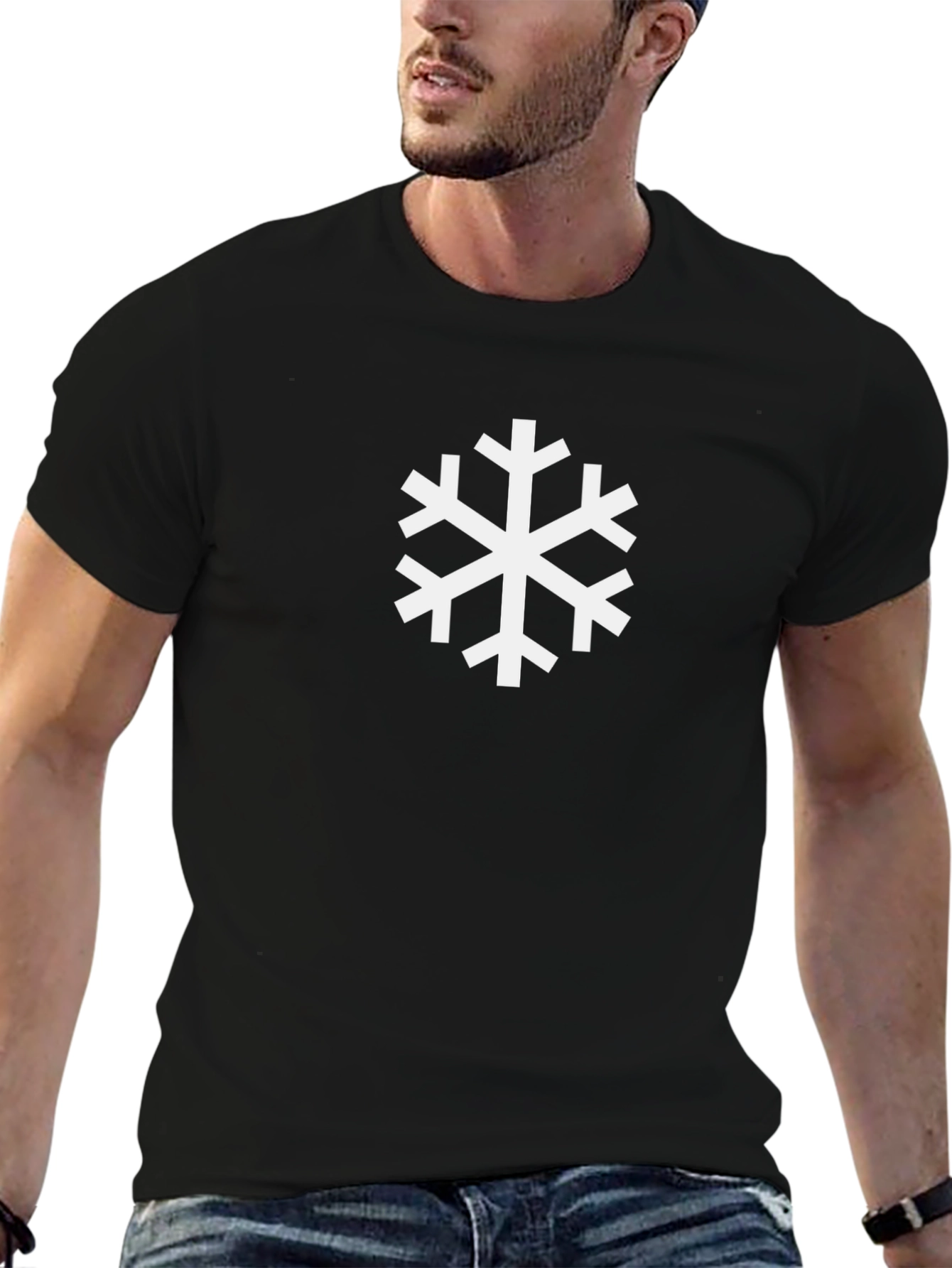 Black Tee with White Snowflake Graphic