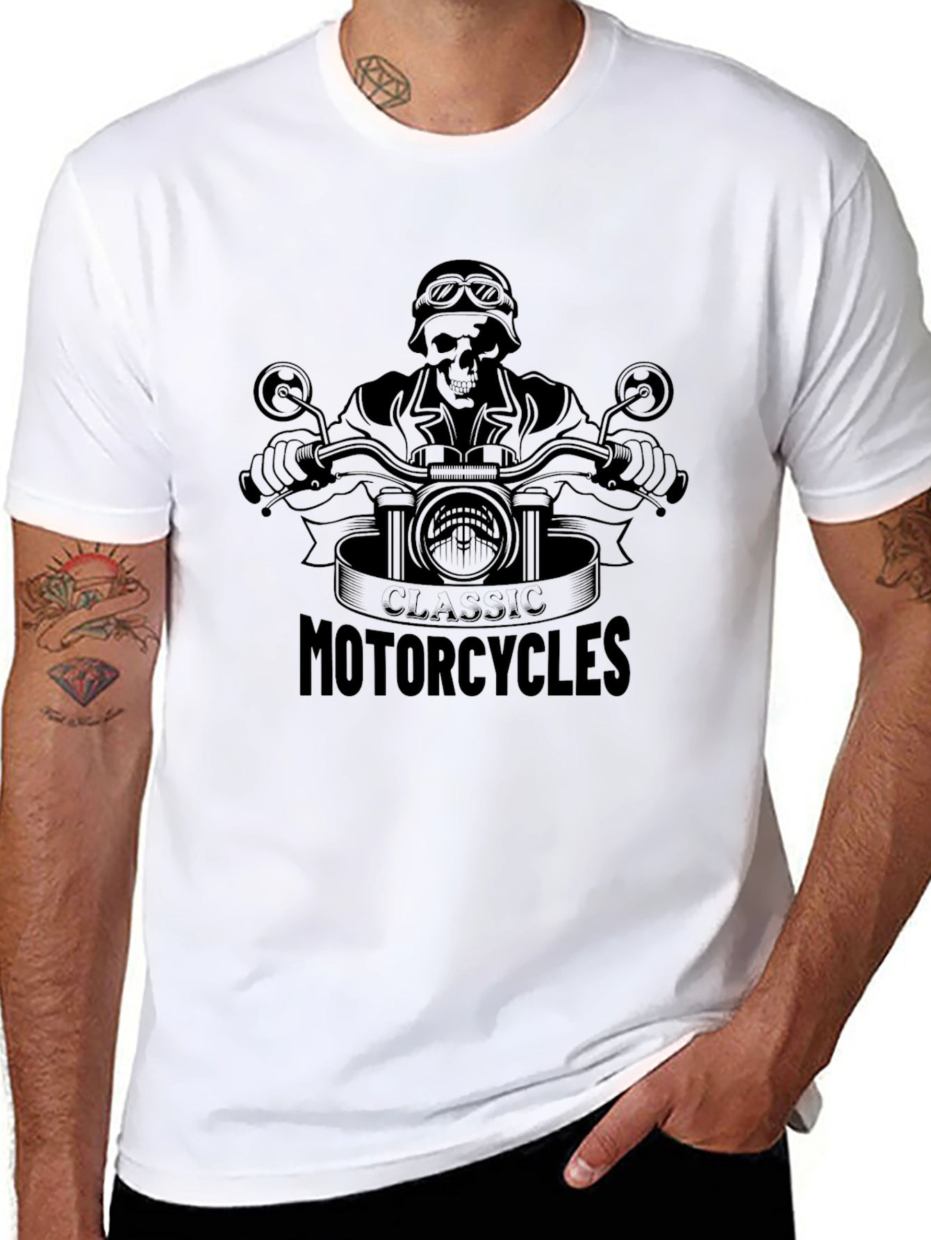 Classic Motorcycles T-Shirt - Biker Skull Design