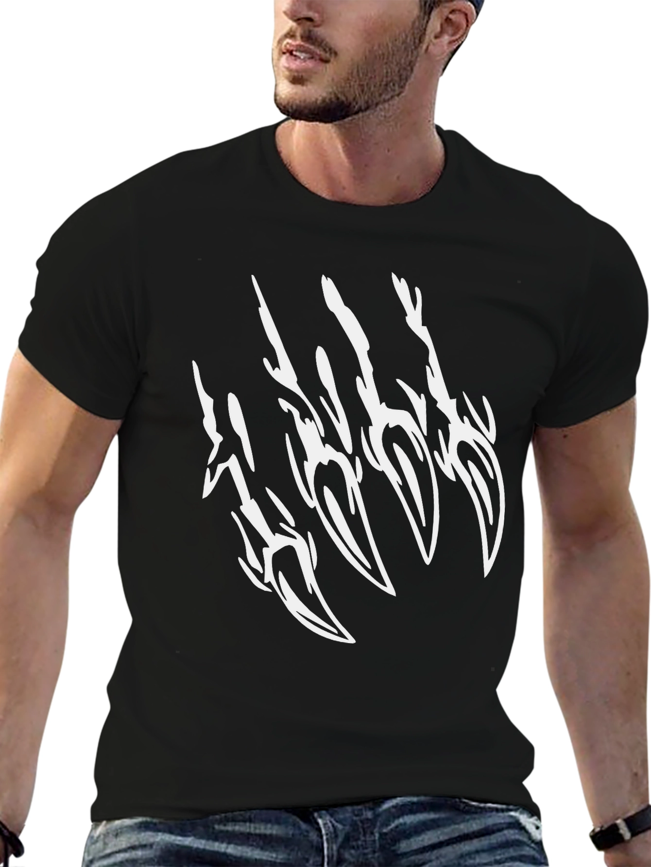 Black Graphic Tee: Claw Mark Design Mens Casual T-Shirt