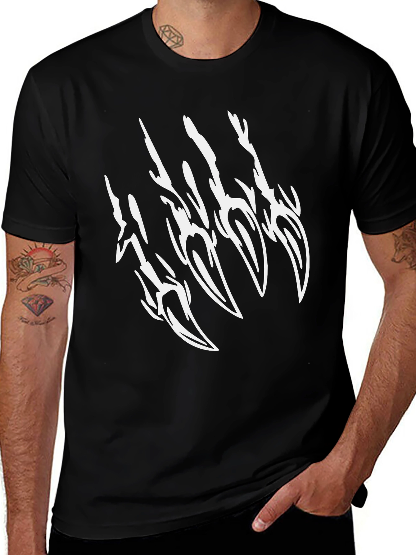 Black Graphic Tee: Claw Mark Design Mens Casual T-Shirt