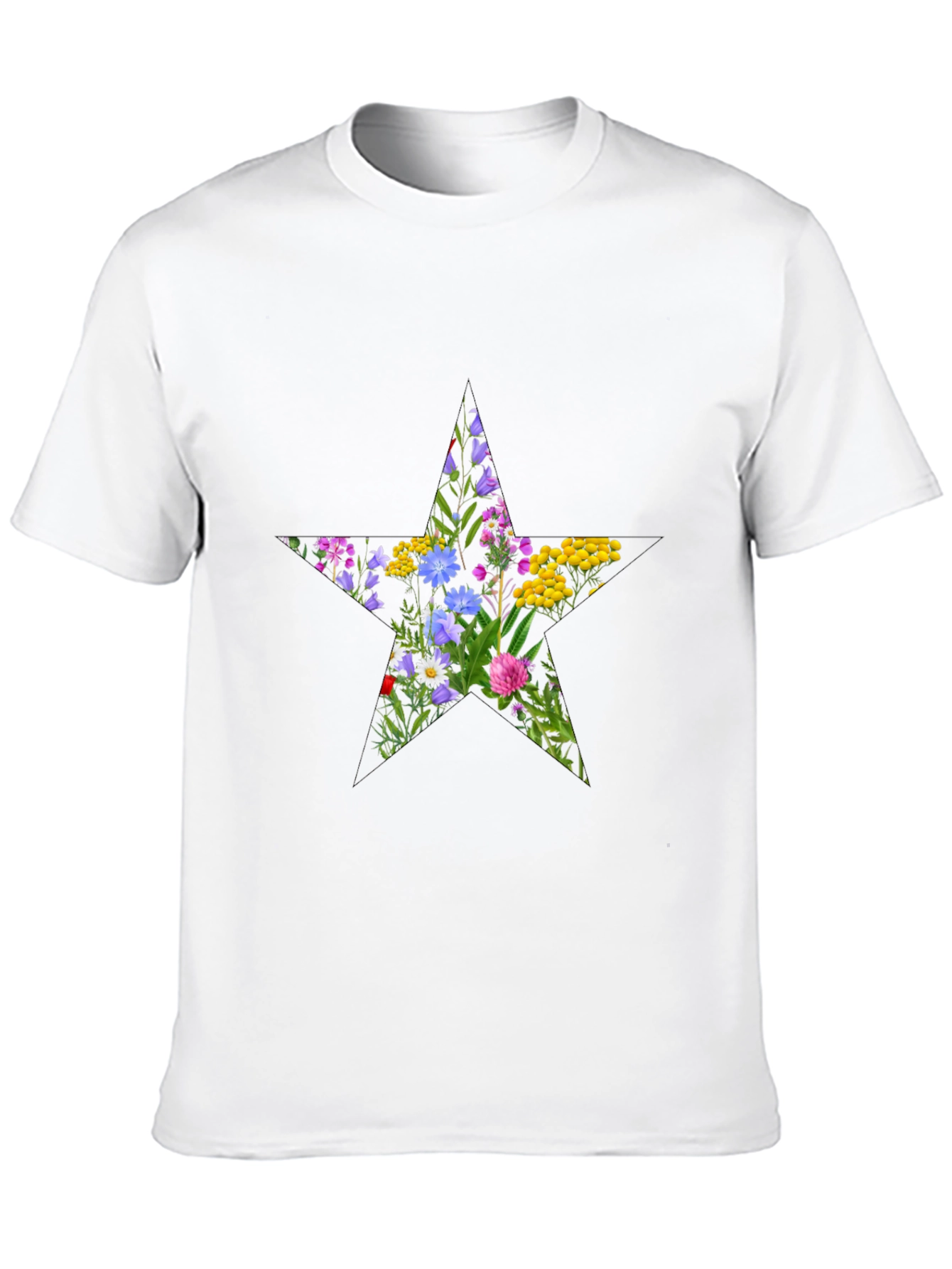 Floral Star Graphic Tee - Black Cotton T-Shirt