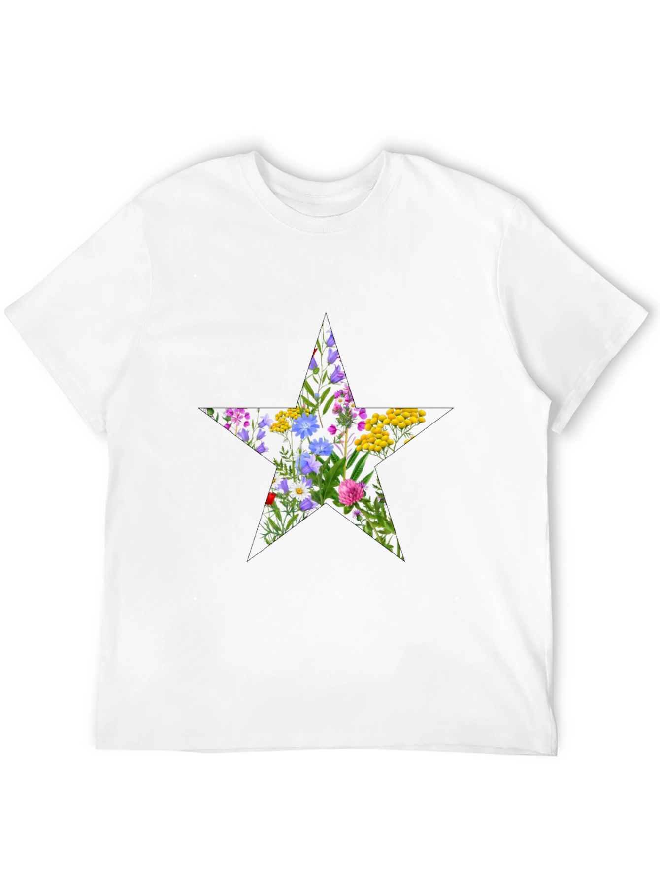 Floral Star Graphic Tee - Black Cotton T-Shirt