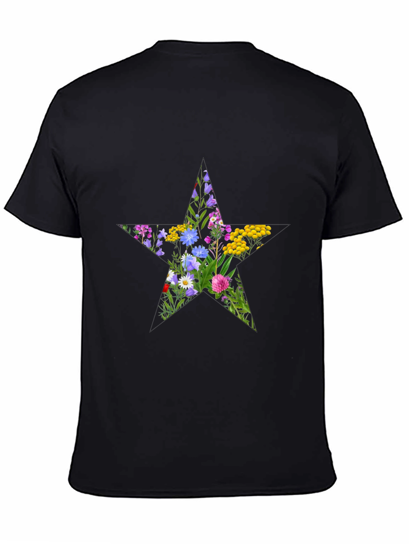 Floral Star Graphic Tee - Black Cotton T-Shirt