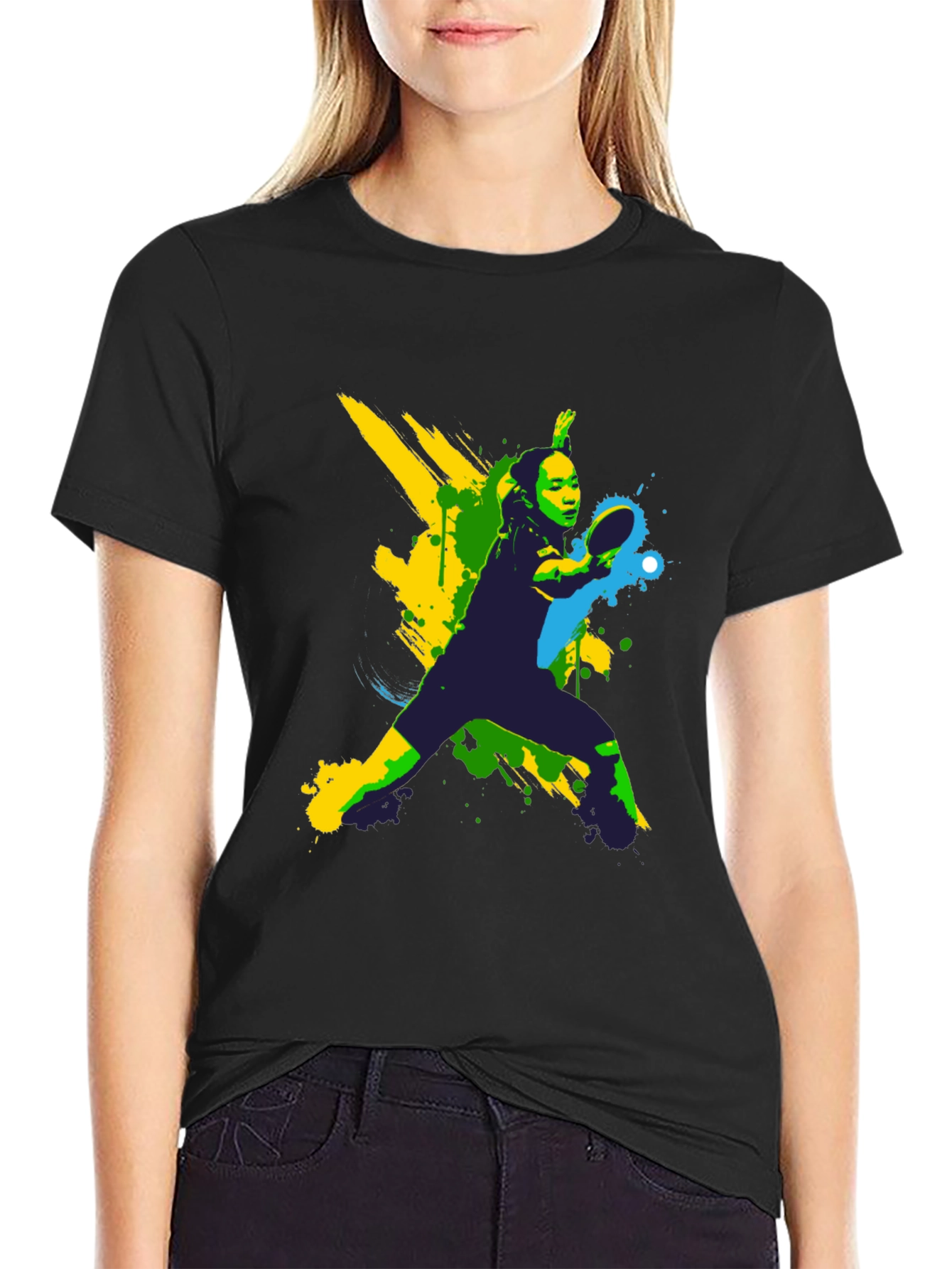 Artistic Table Tennis Player Graphic Tee - Black