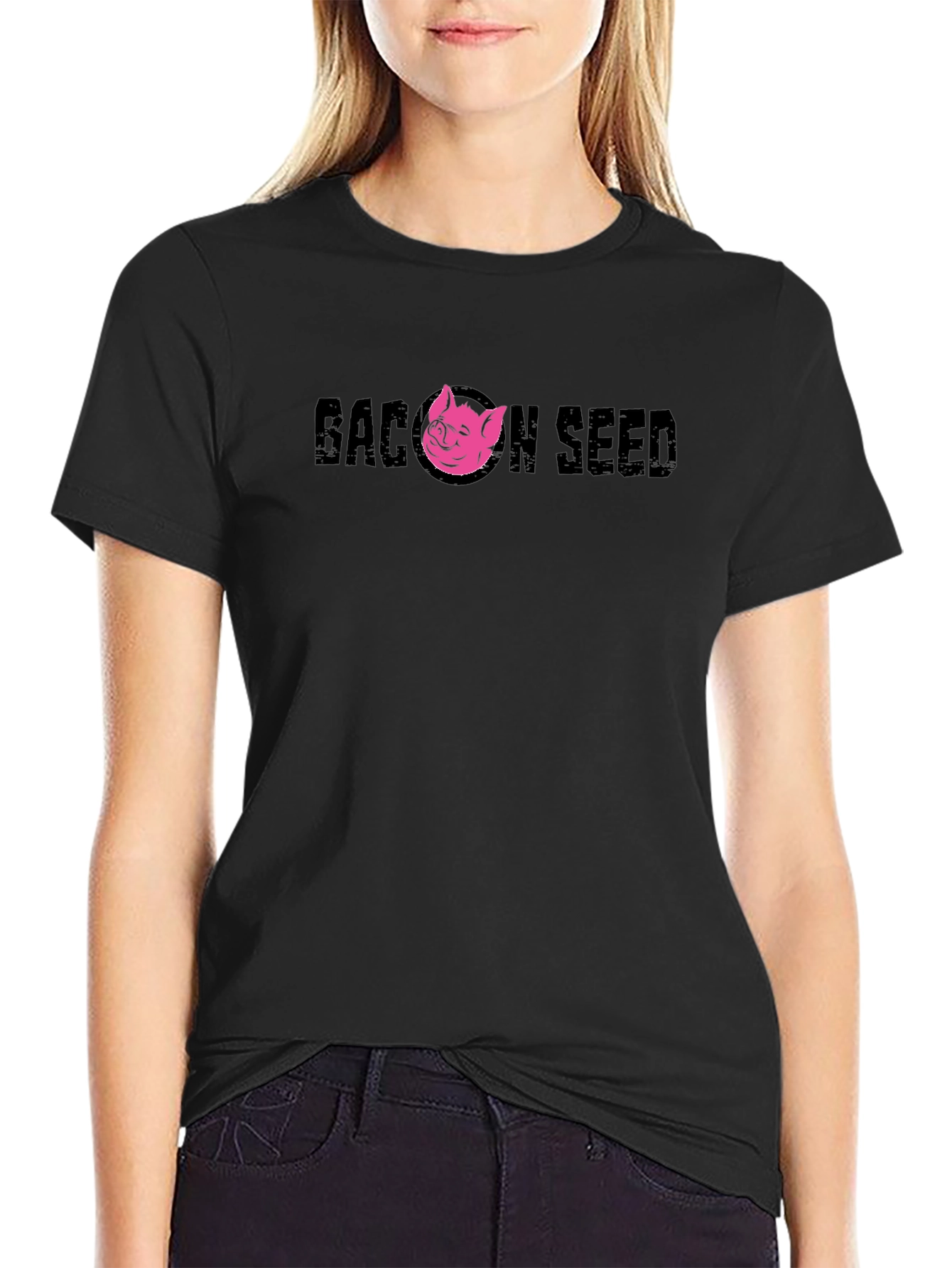 Bacon Seed Graphic Tee - Black Pig Design Shirt