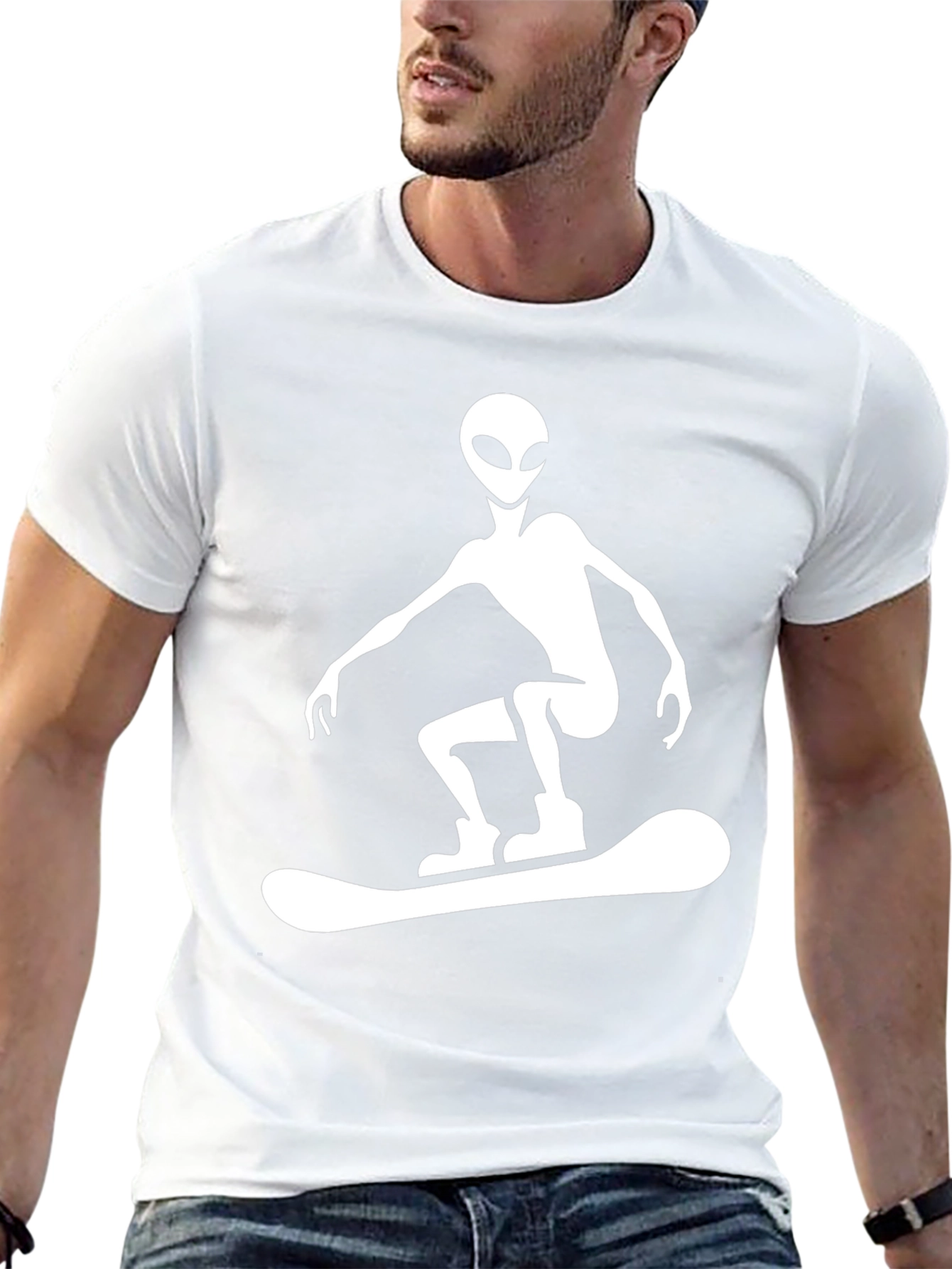 Alien Snowboarding Graphic Tee - Black Cotton T-Shirt