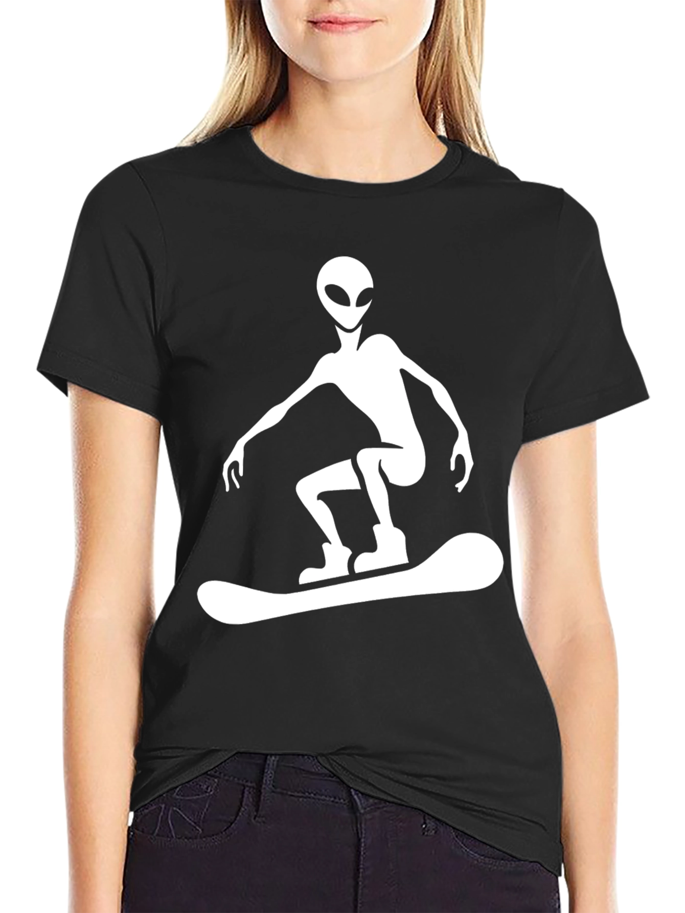 Alien Snowboarding Graphic Tee - Black Cotton T-Shirt