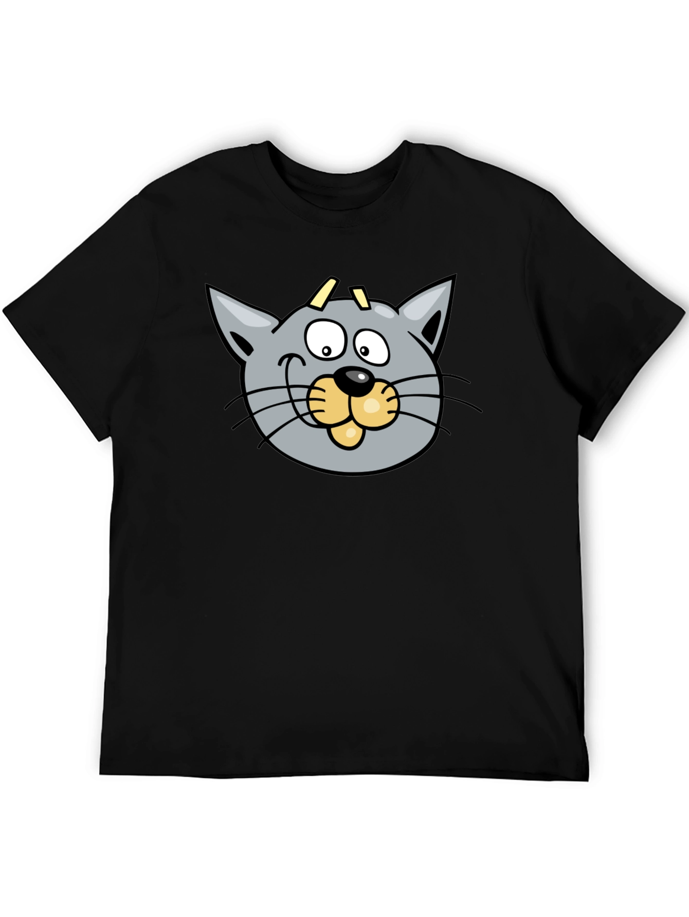 Cartoon Cat Graphic Black T-Shirt