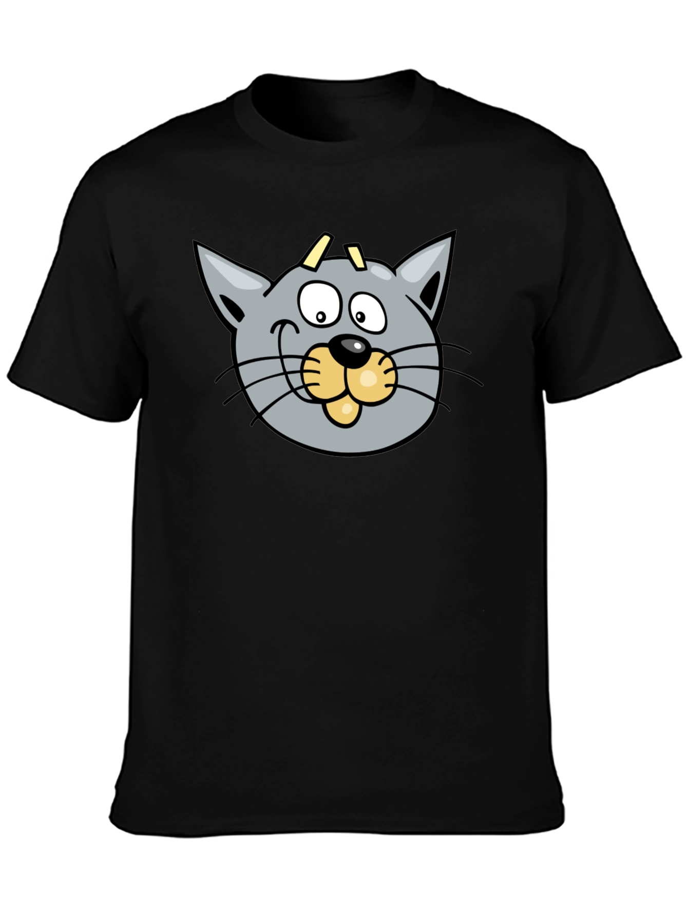 Cartoon Cat Graphic Black T-Shirt