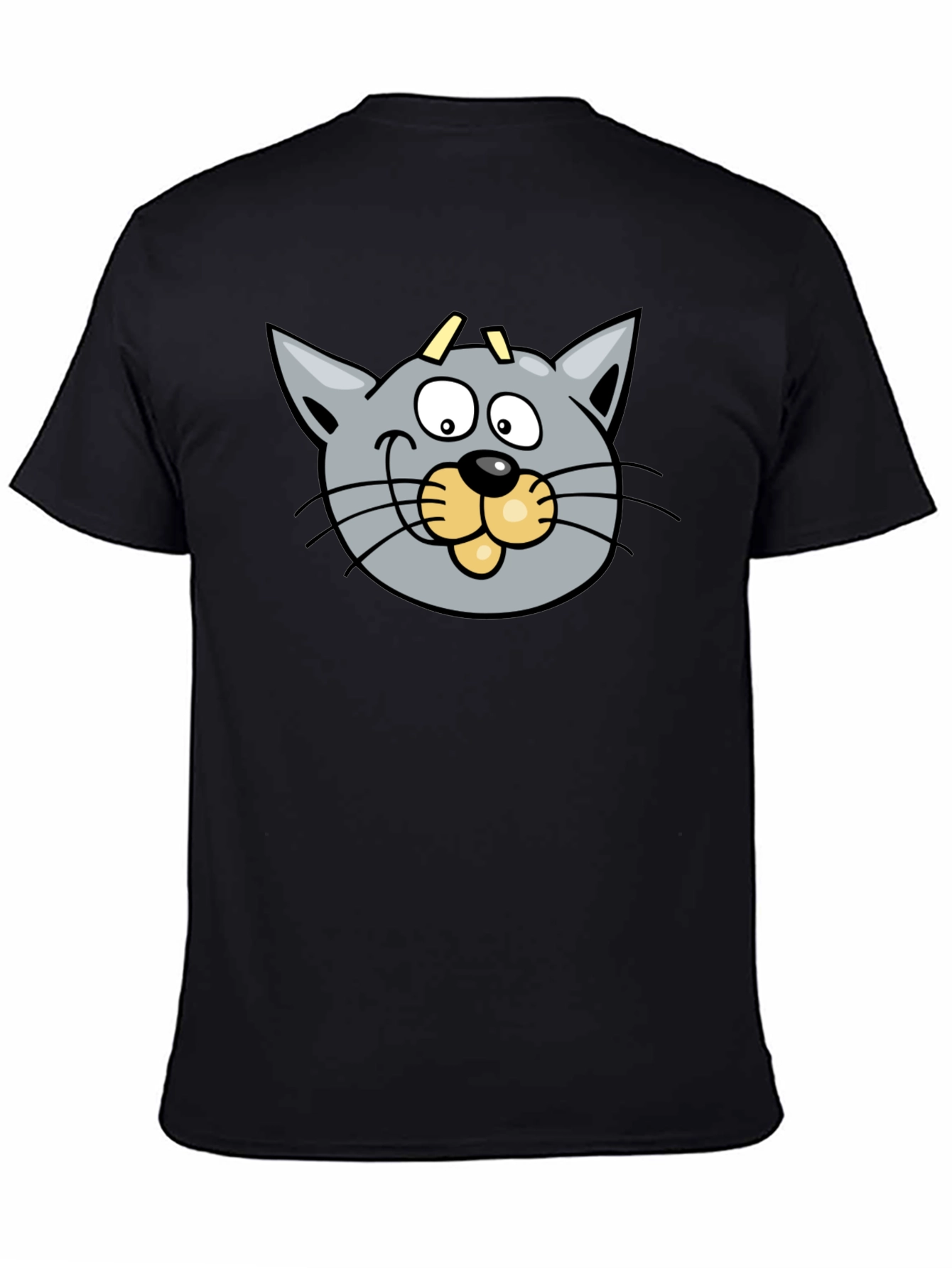 Cartoon Cat Graphic Black T-Shirt