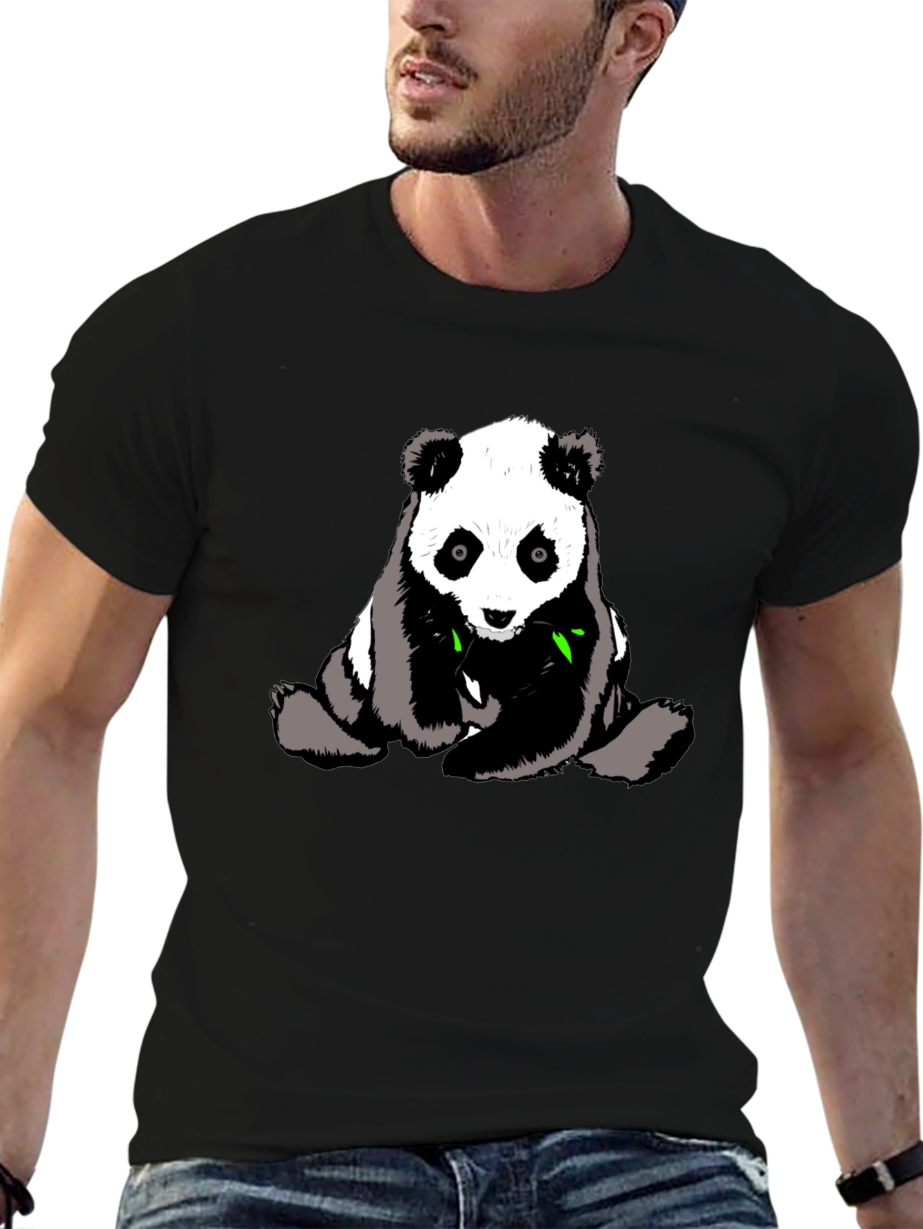 Cute Panda Graphic Tee - Black Cotton T-Shirt