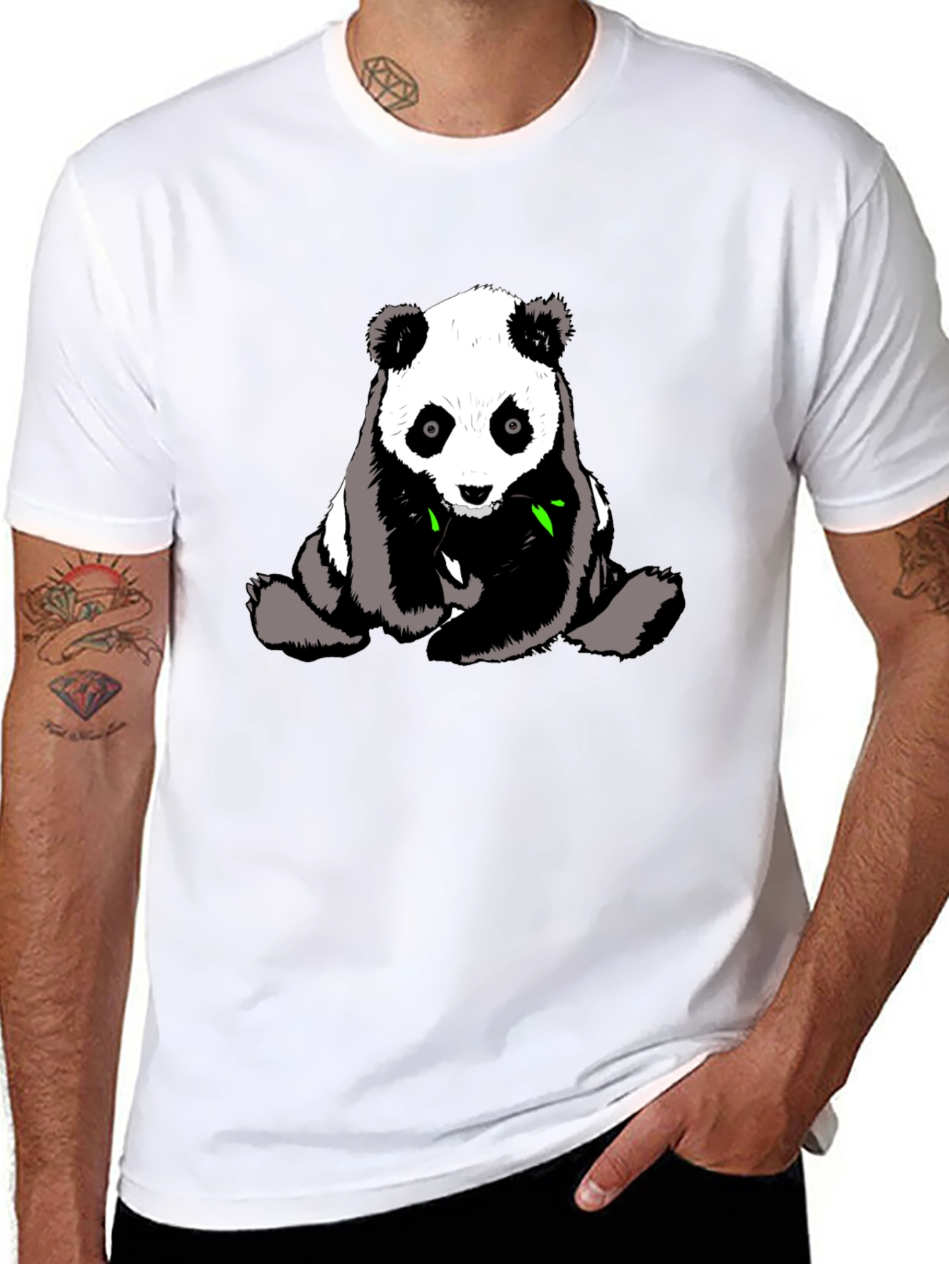 Cute Panda Graphic Tee - Black Cotton T-Shirt