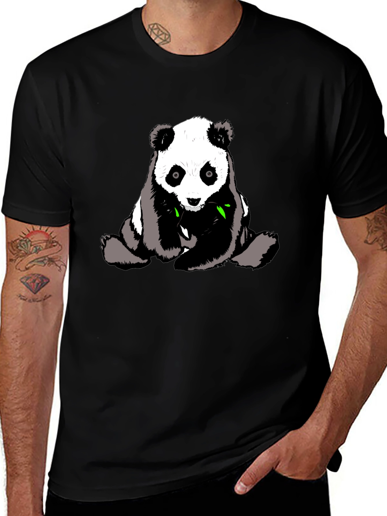 Cute Panda Graphic Tee - Black Cotton T-Shirt