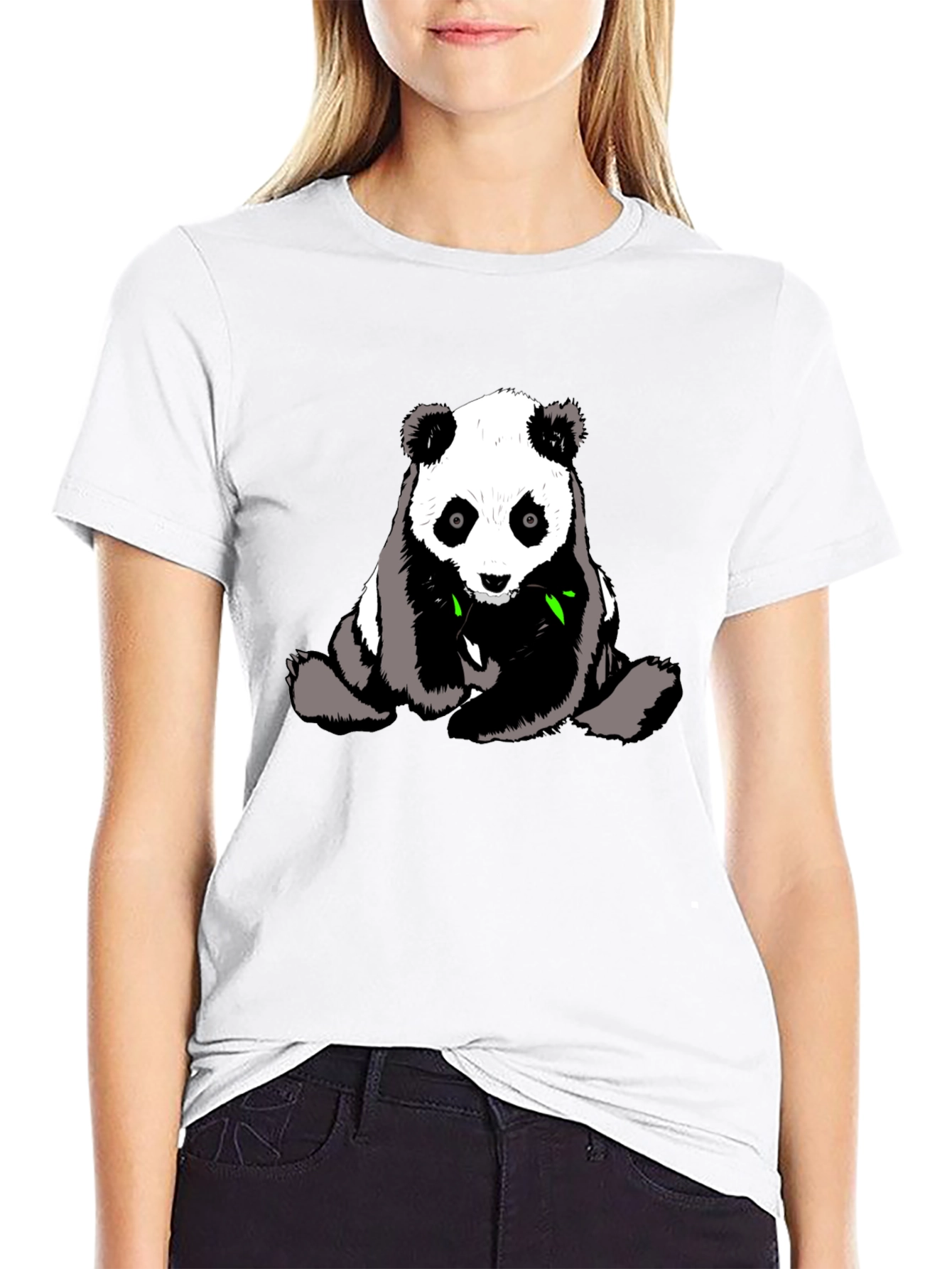 Cute Panda Graphic Tee - Black Cotton T-Shirt