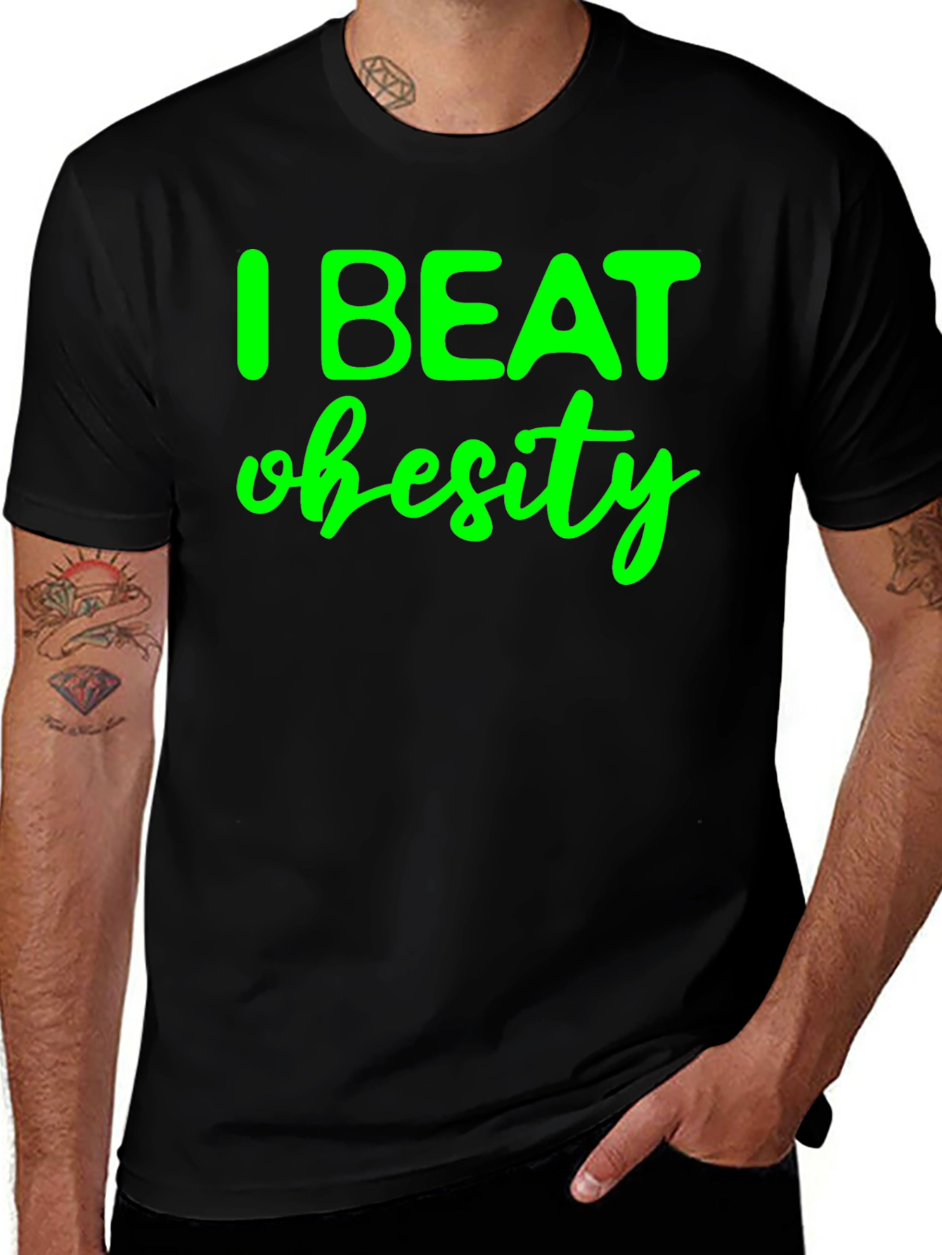 I Beat Obesity Black T-Shirt