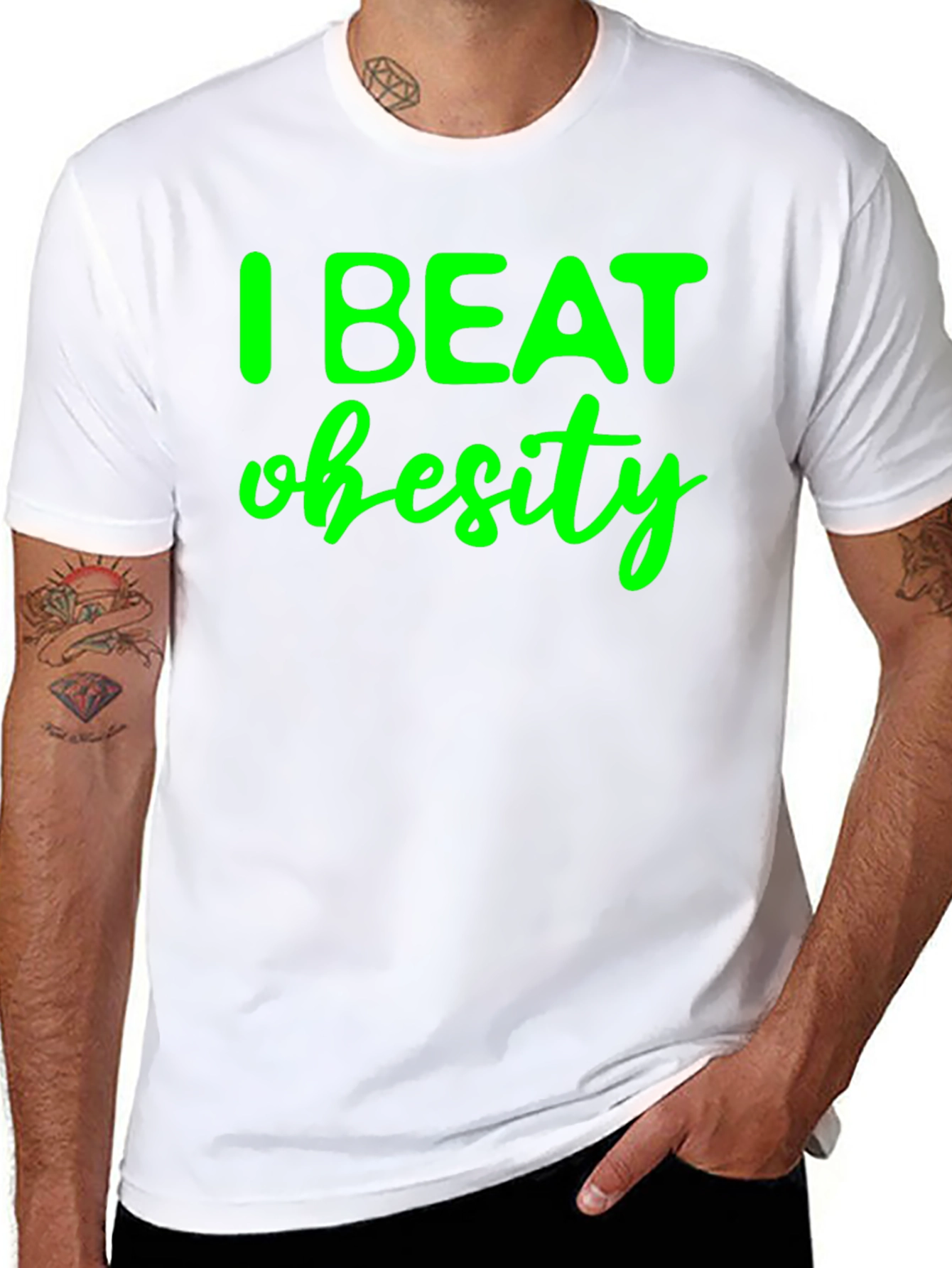 I Beat Obesity Black T-Shirt