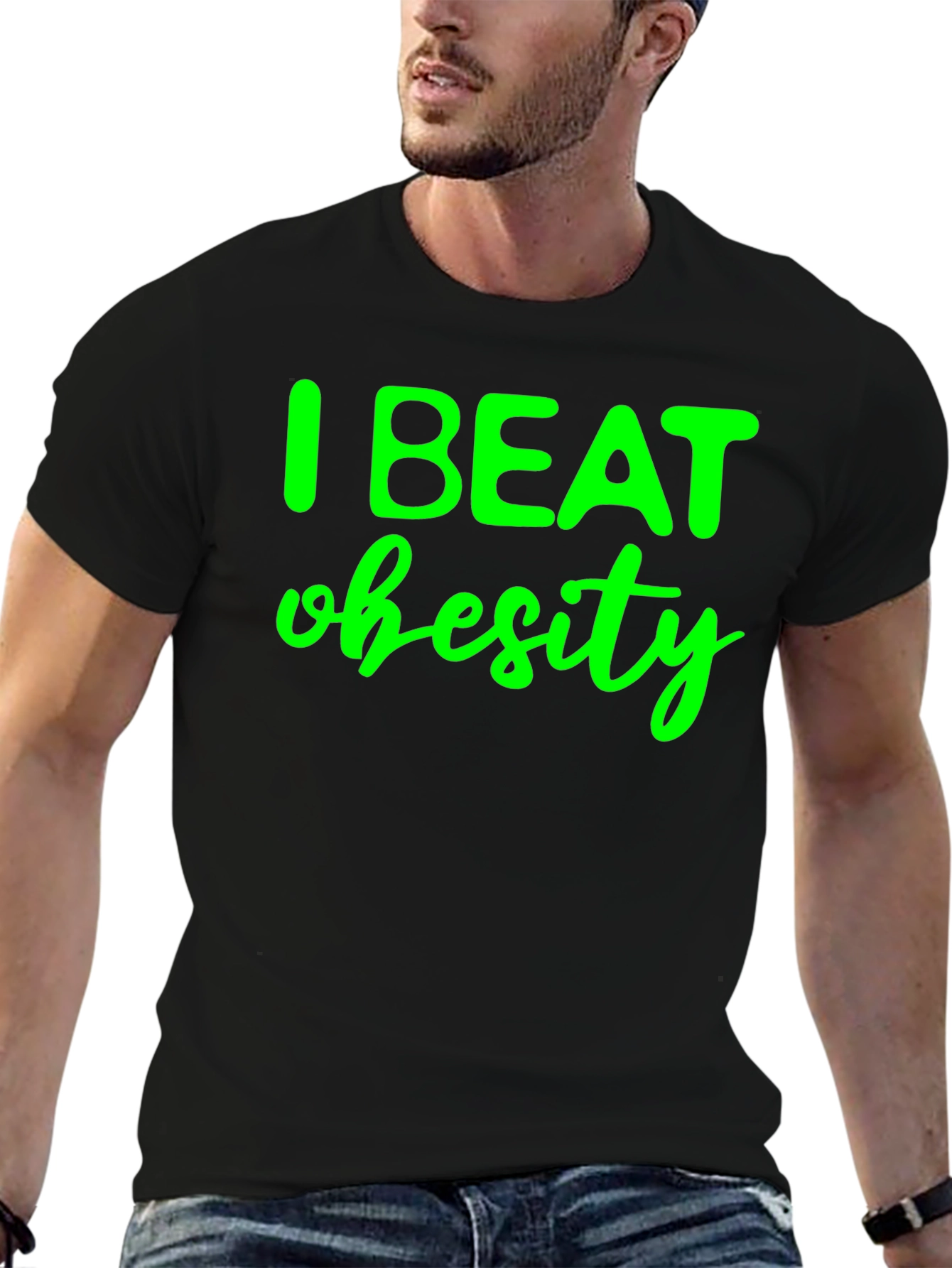 I Beat Obesity Black T-Shirt