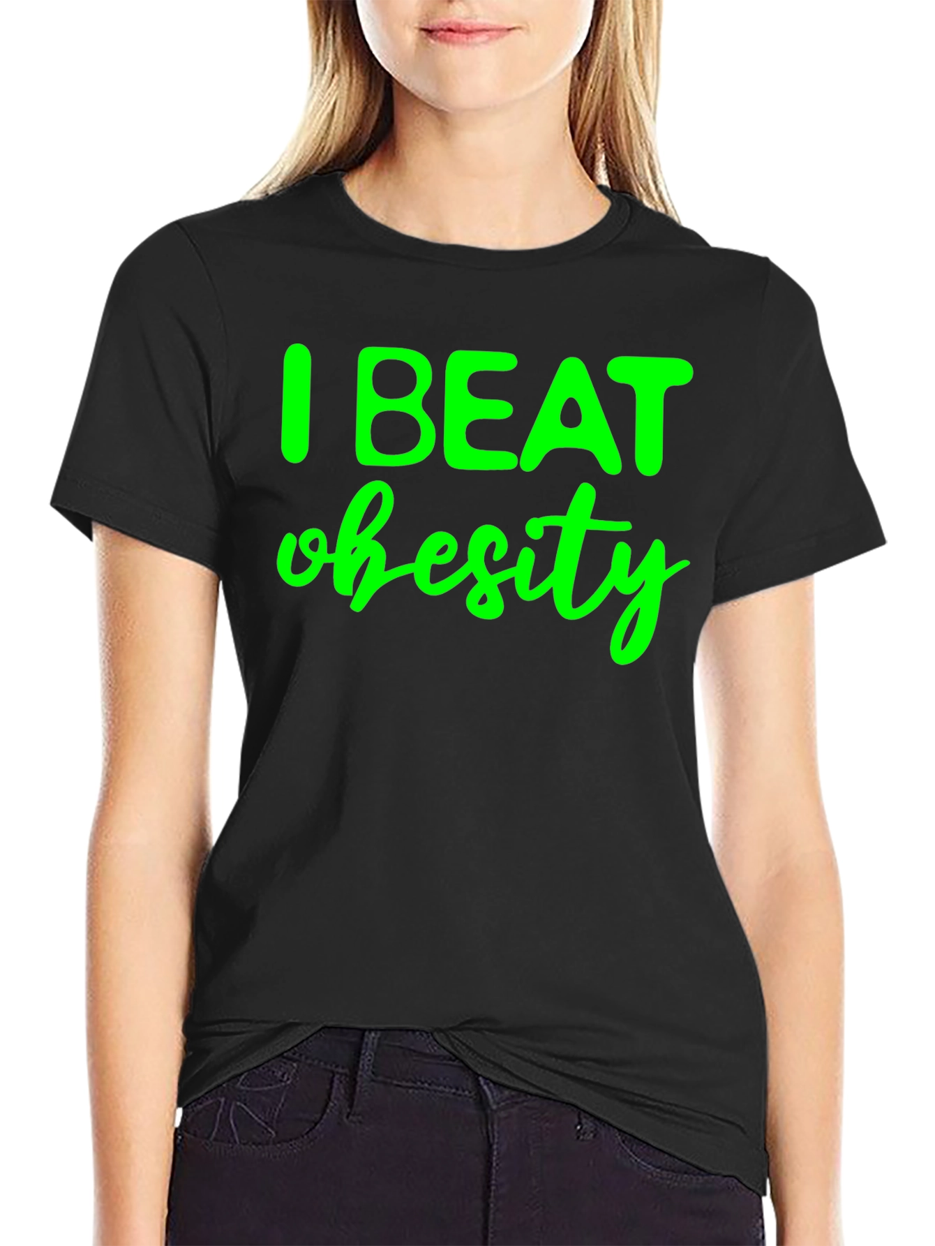 I Beat Obesity Black T-Shirt