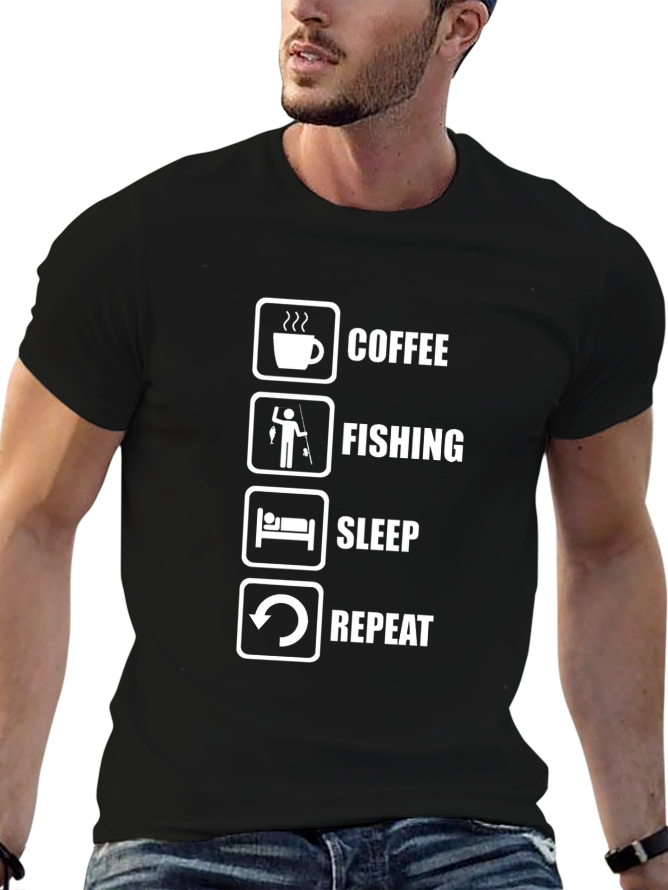 Coffee Fishing Sleep Repeat Black T-Shirt