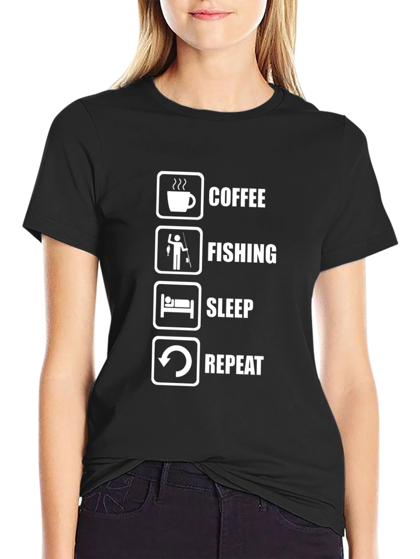 Coffee Fishing Sleep Repeat Black T-Shirt