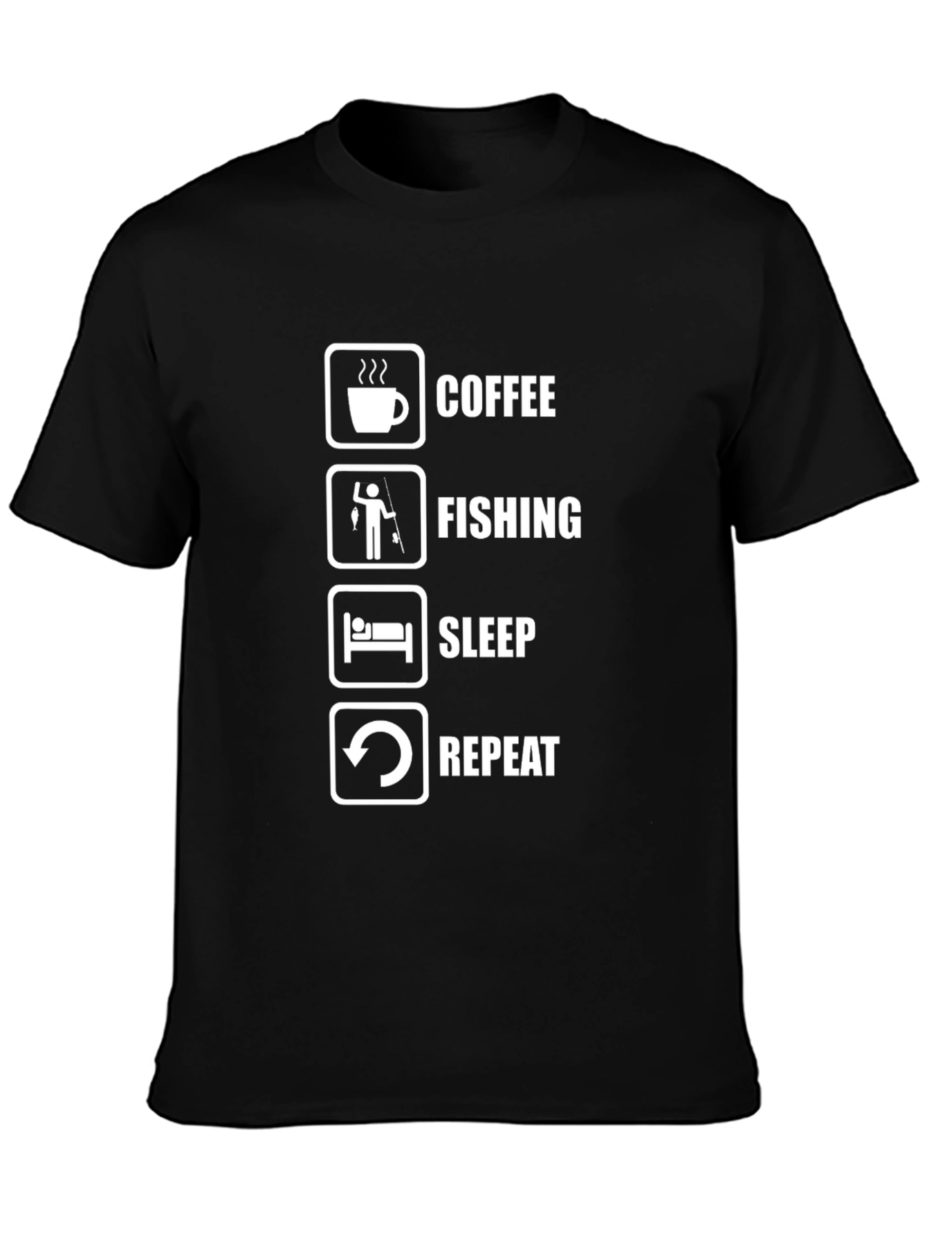 Coffee Fishing Sleep Repeat Black T-Shirt
