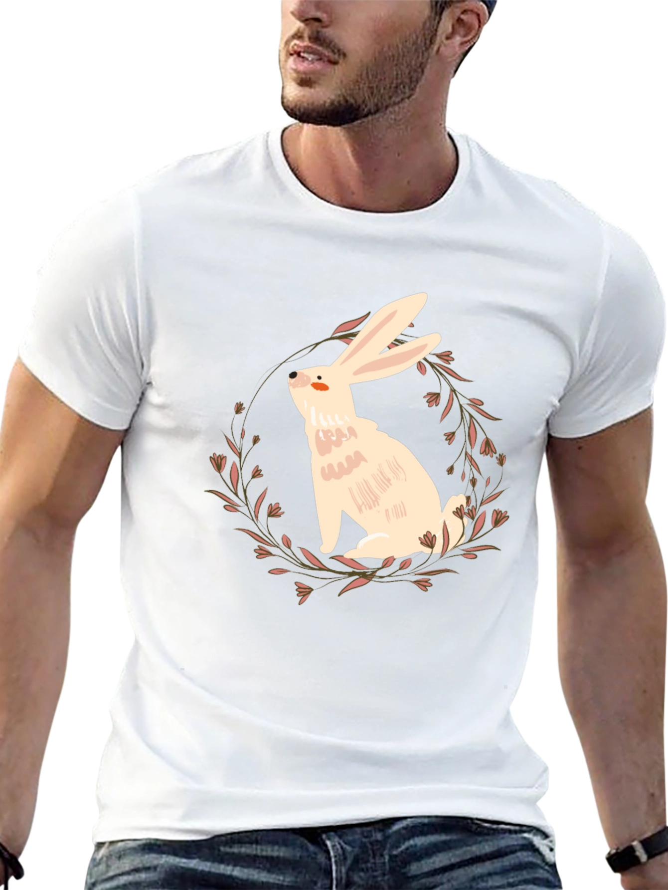 Rabbit Floral Wreath Graphic Tee