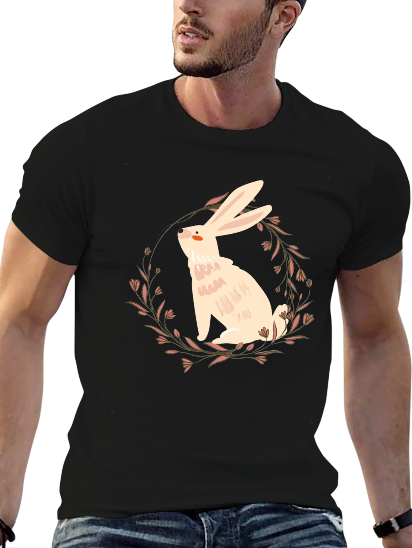 Rabbit Floral Wreath Graphic Tee