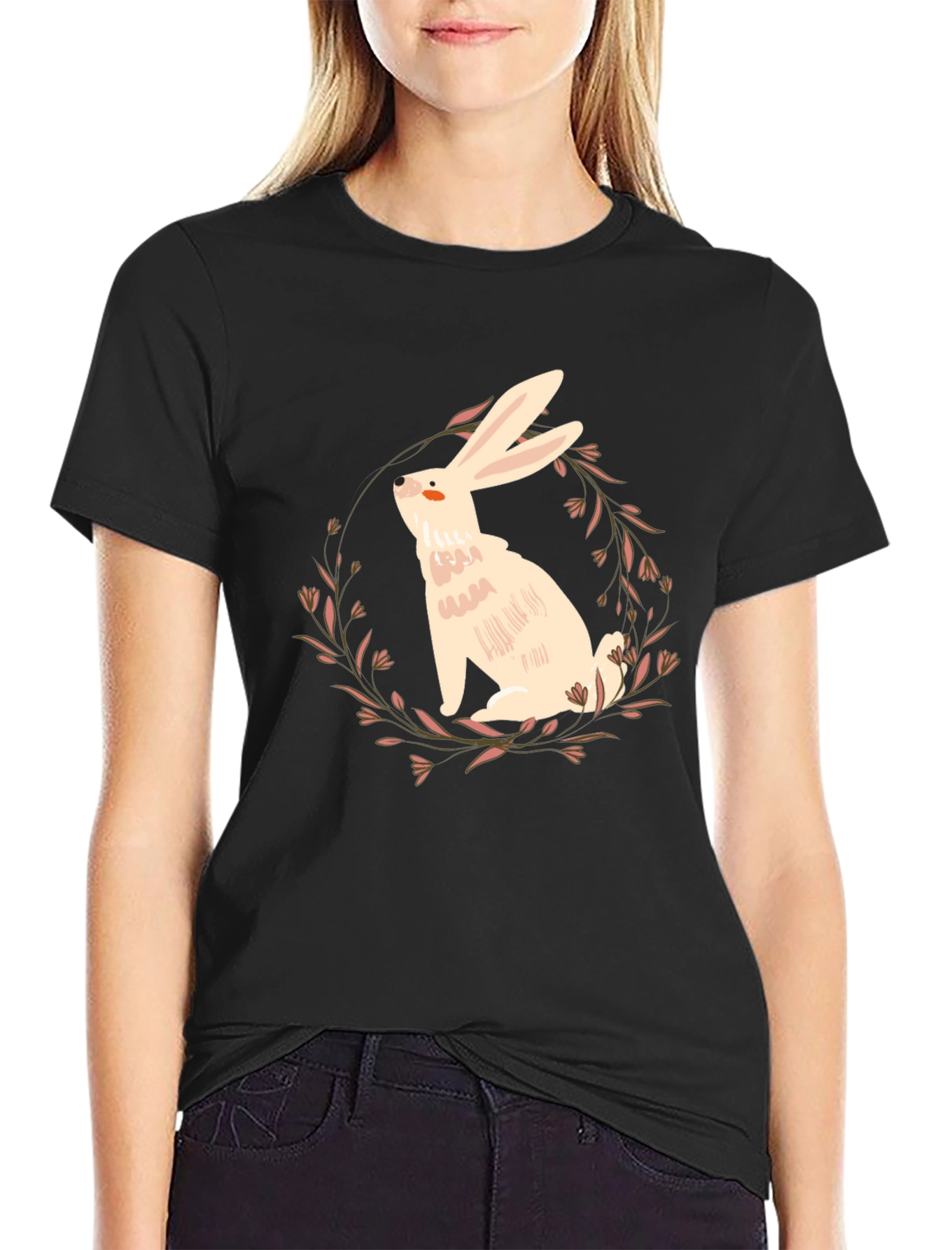 Rabbit Floral Wreath Graphic Tee