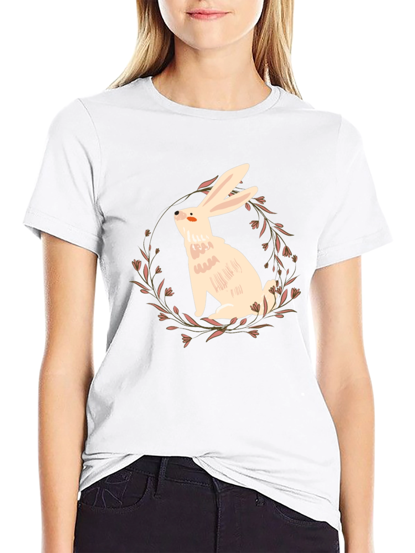 Rabbit Floral Wreath Graphic Tee