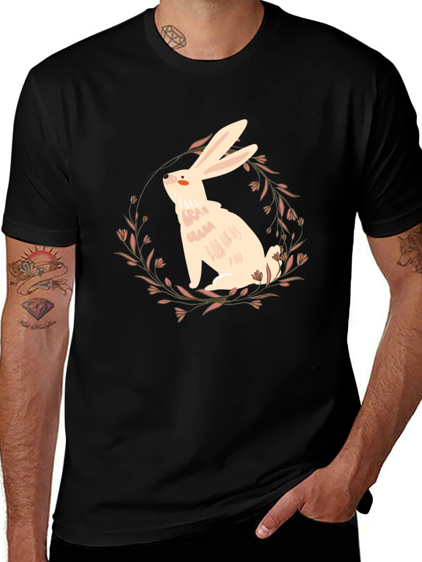 Rabbit Floral Wreath Graphic Tee