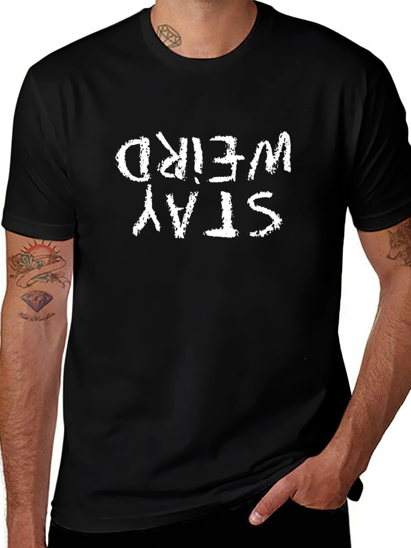 Stay Weird Graphic Tee - Black Cotton T-Shirt