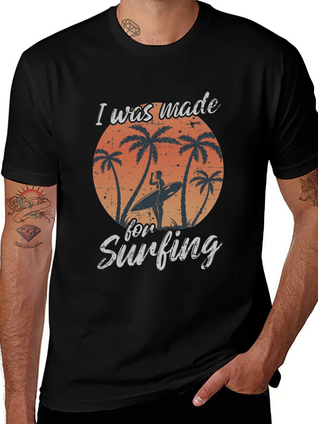 I Was Made For Surfing Black T-Shirt