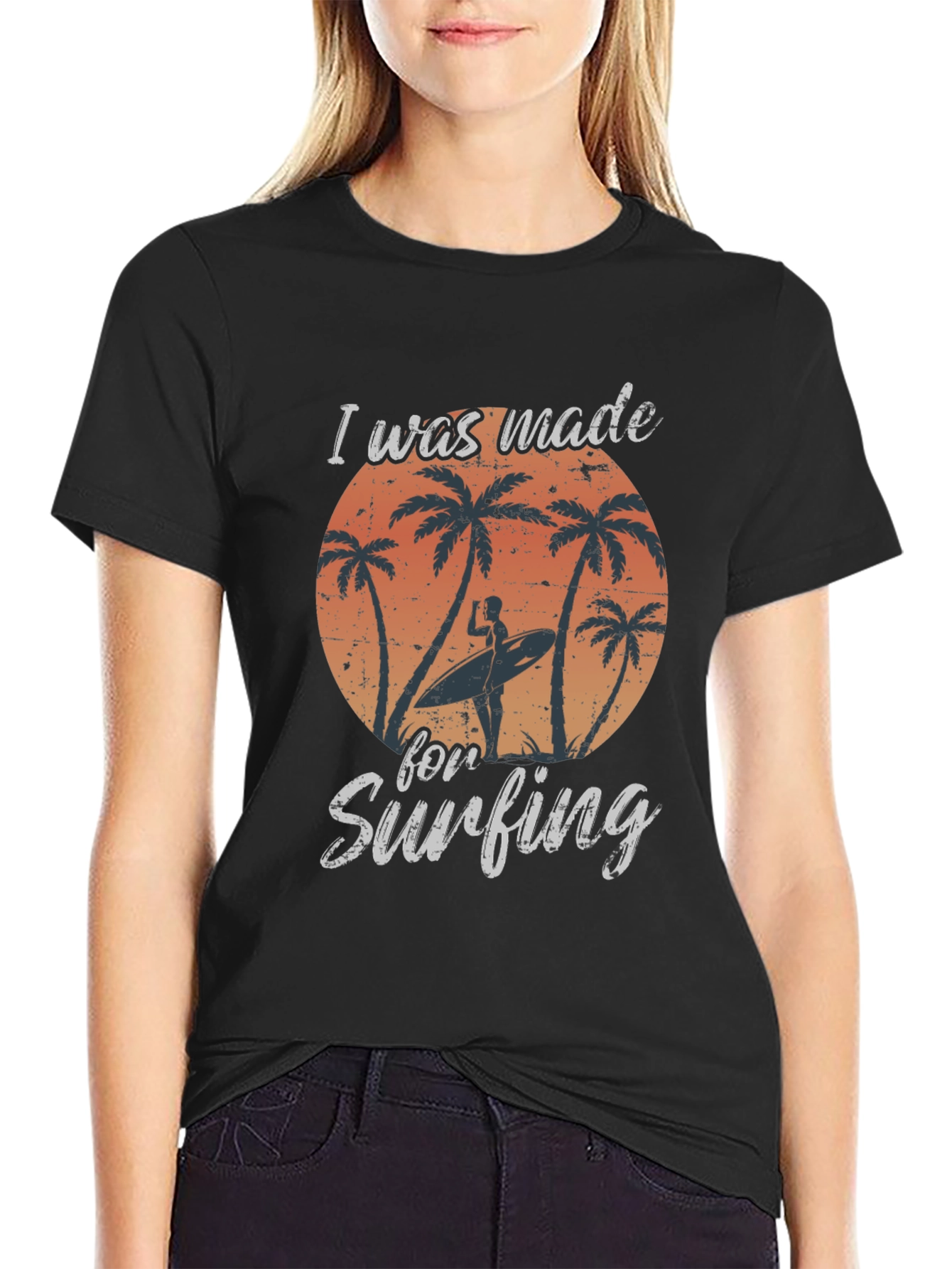 I Was Made For Surfing Black T-Shirt