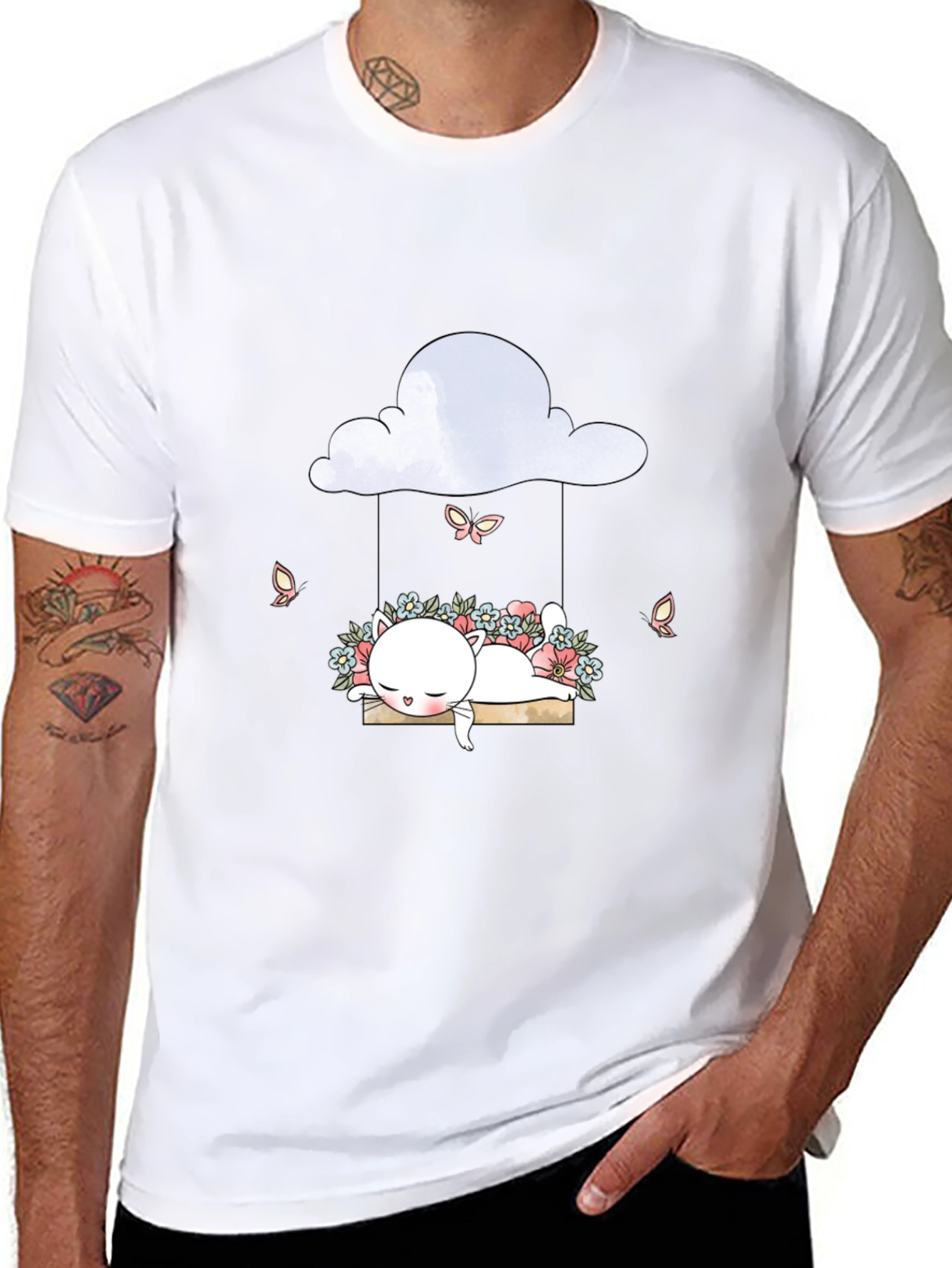 Cute Cat on Cloud Swing Graphic Tee
