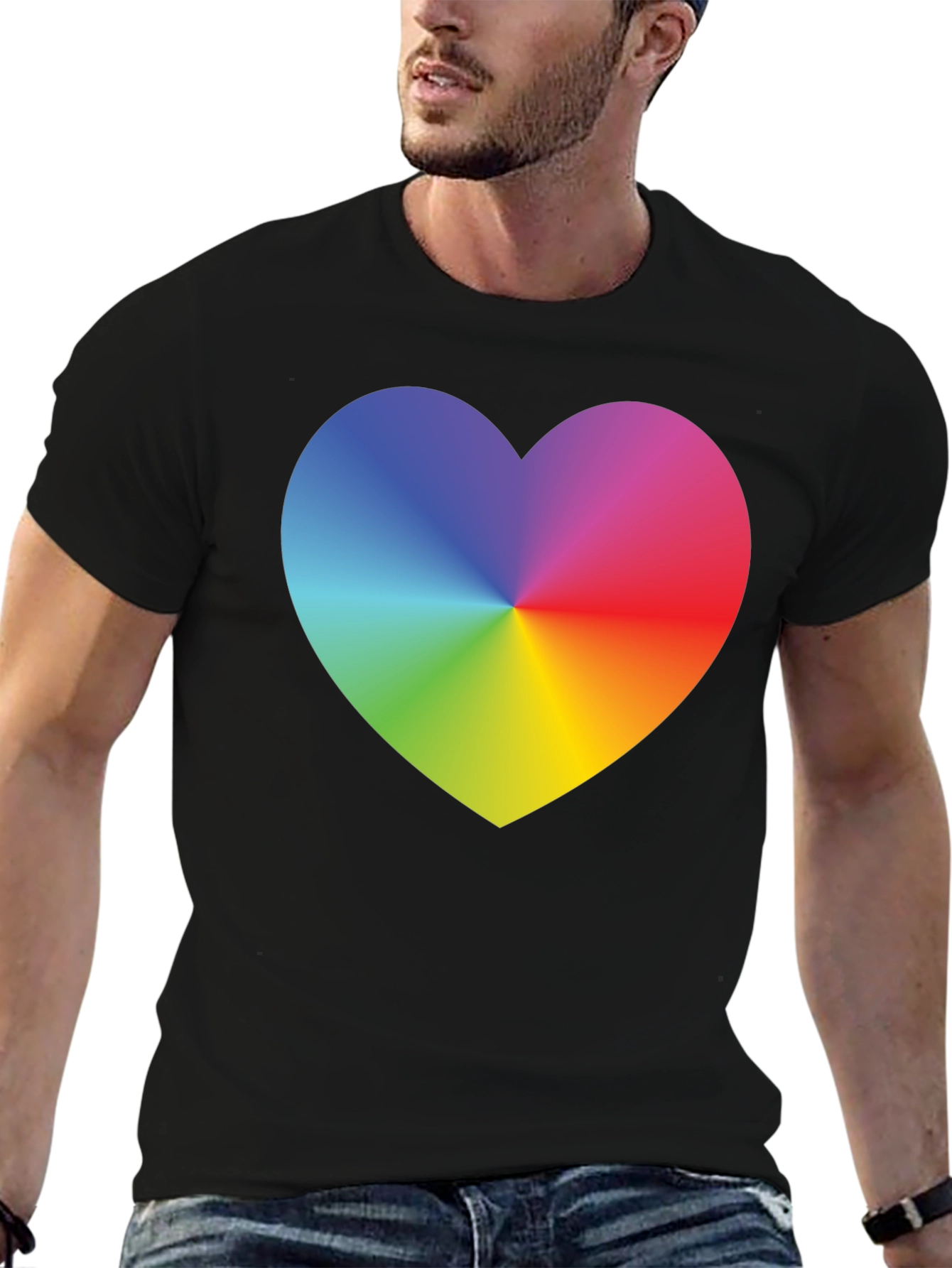 Rainbow Heart Graphic Tee - Mens Black T-Shirt