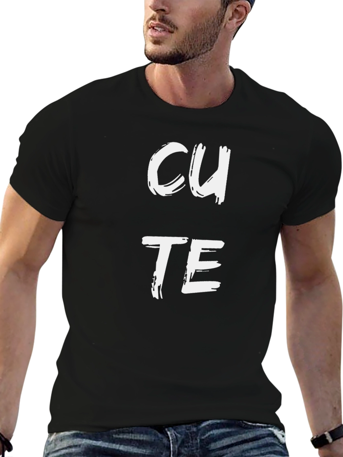 CUTE Graphic Print Black T-Shirt for Men