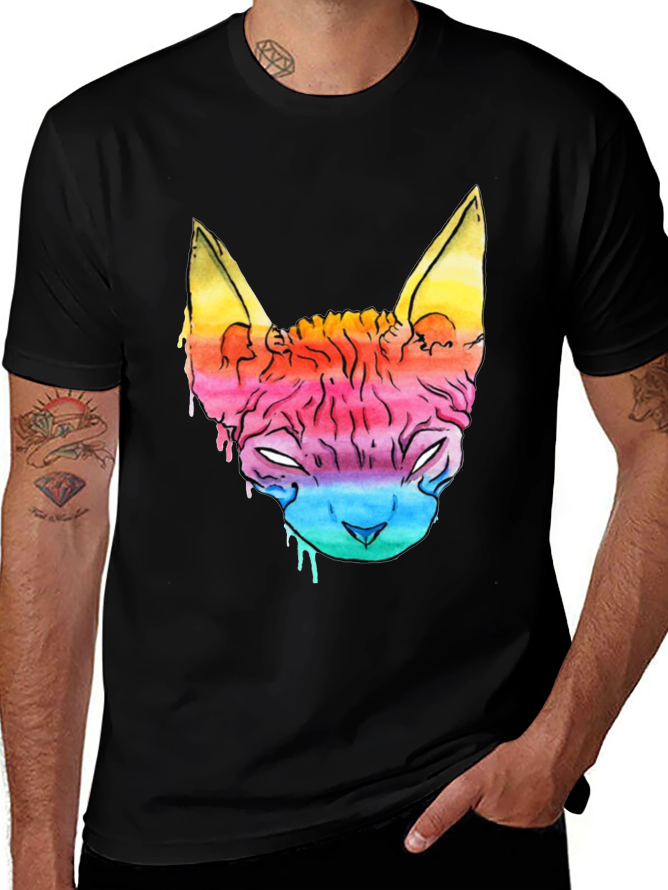 Rainbow Cat Graphic Tee - Mens Black T-Shirt