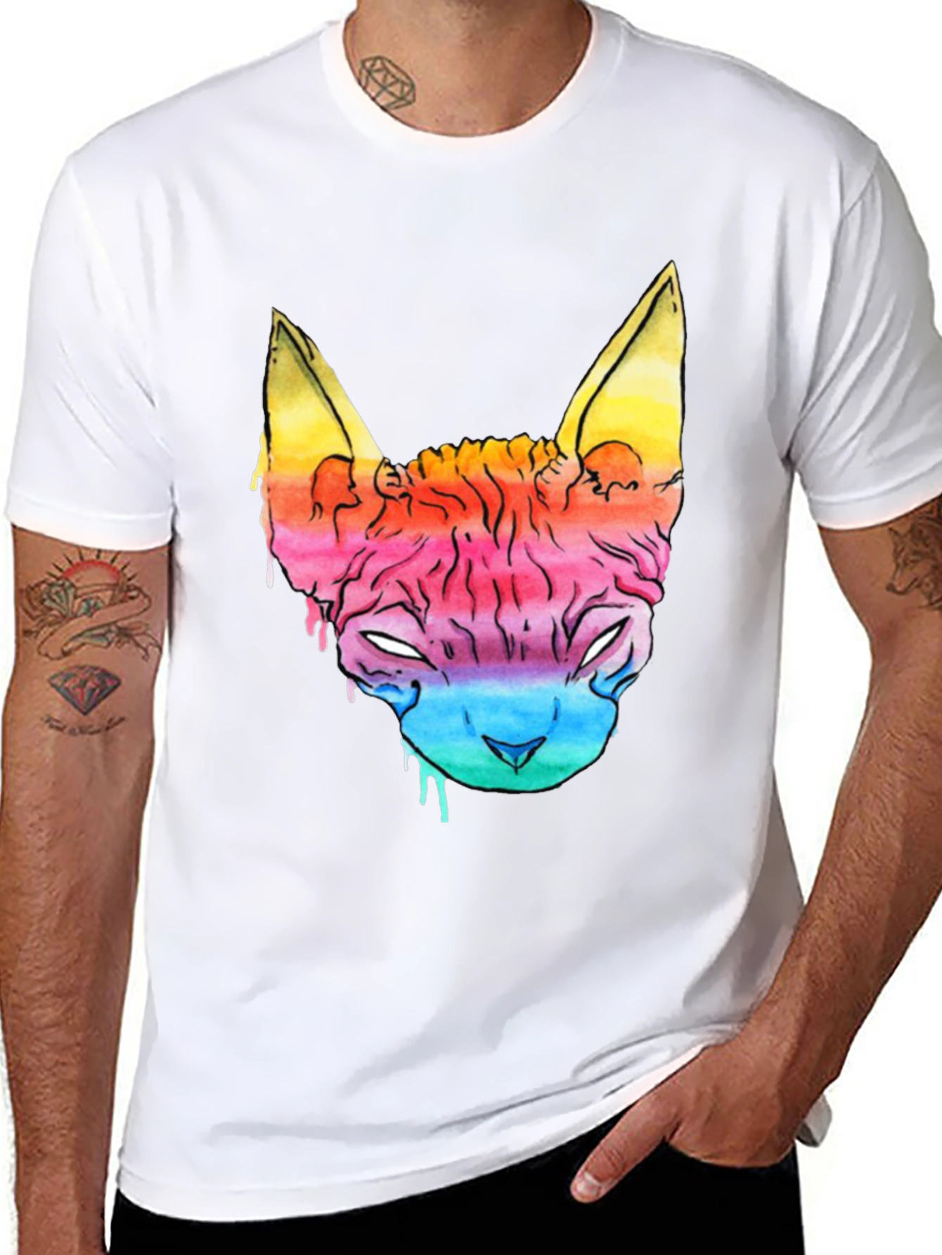 Rainbow Cat Graphic Tee - Mens Black T-Shirt
