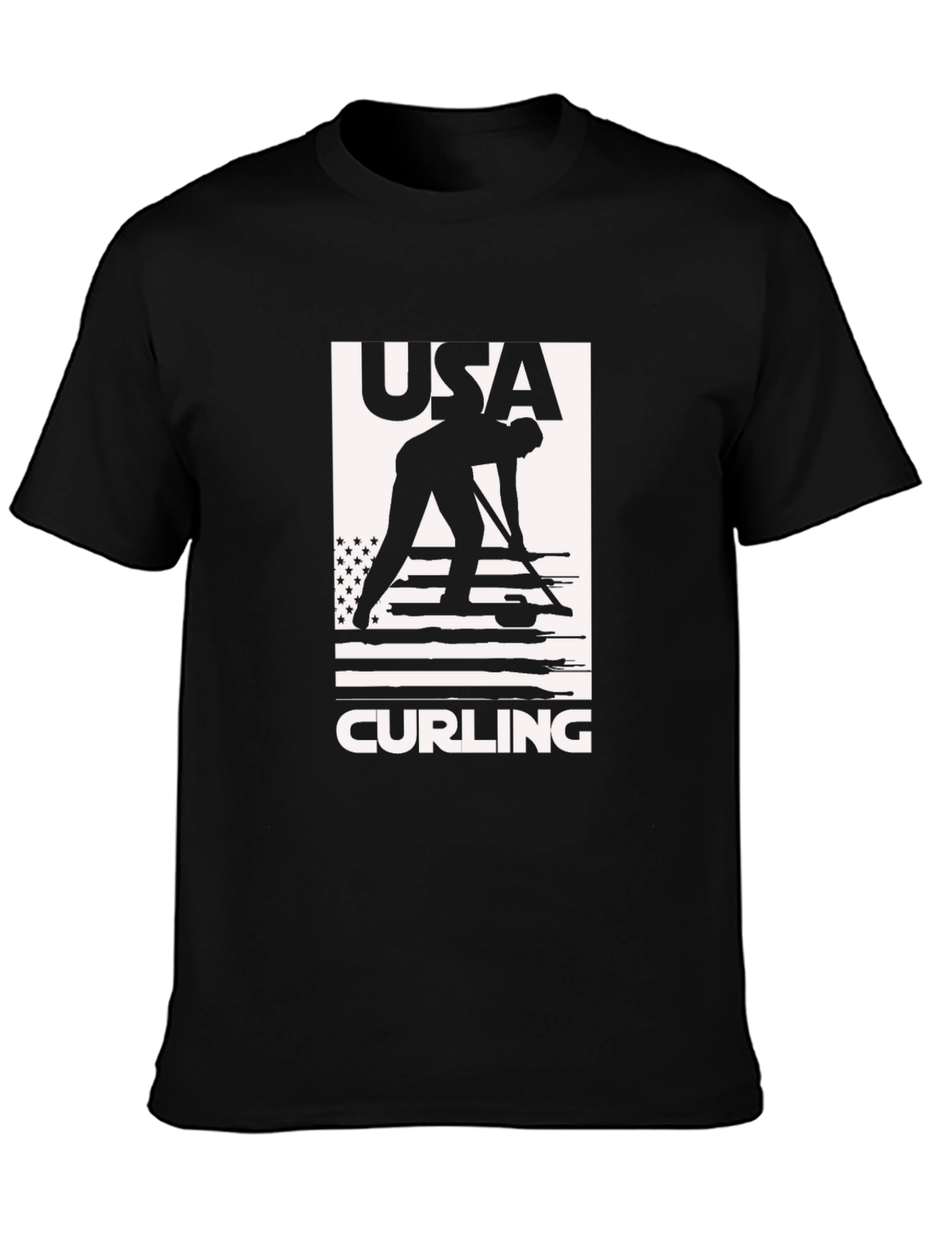 USA Curling Graphic Tee - Black