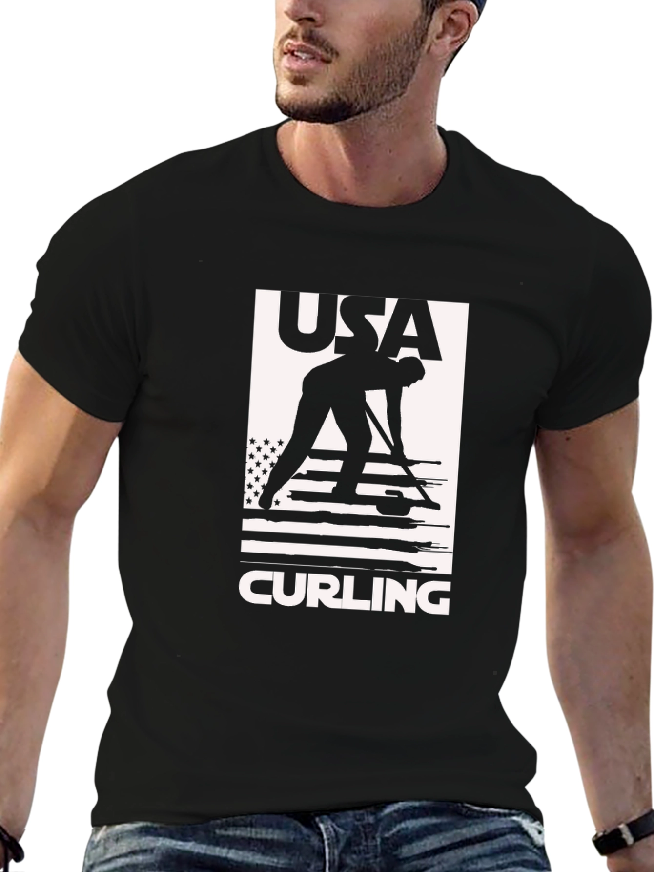 USA Curling Graphic Tee - Black